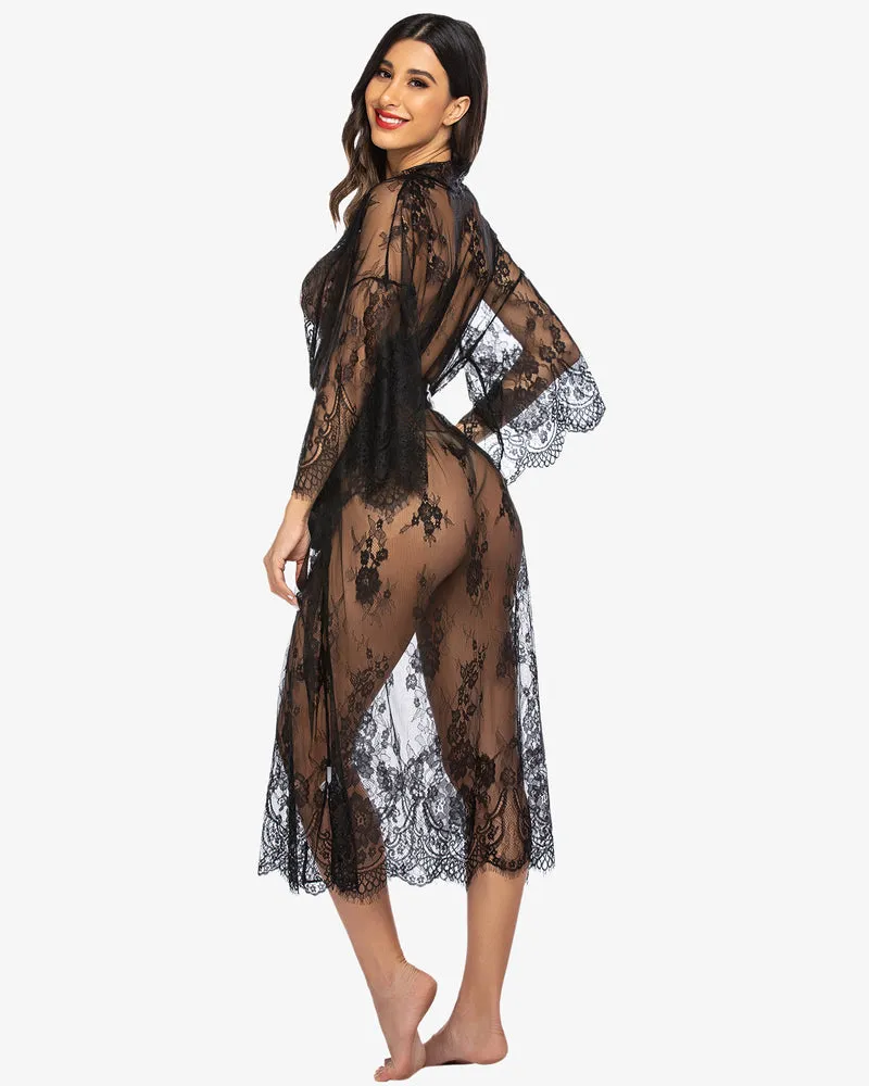 Lace Kimono Robe Sheer Nightdress