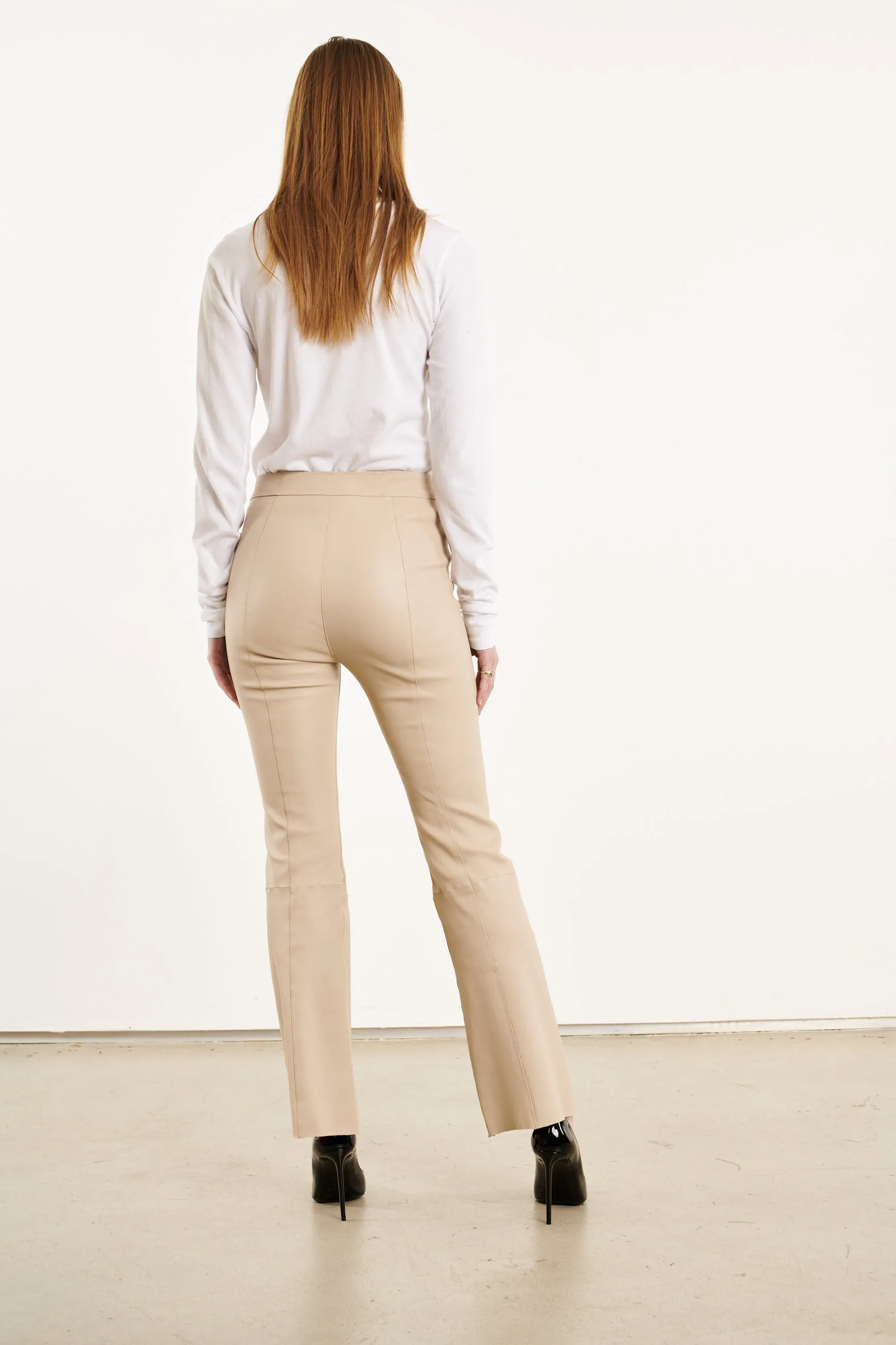 Latte Leather Crop Flare With Princess Seams