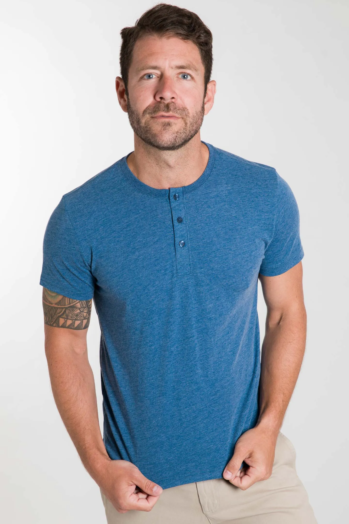 Lightweight Heathered Spruce Short Sleeve Henley