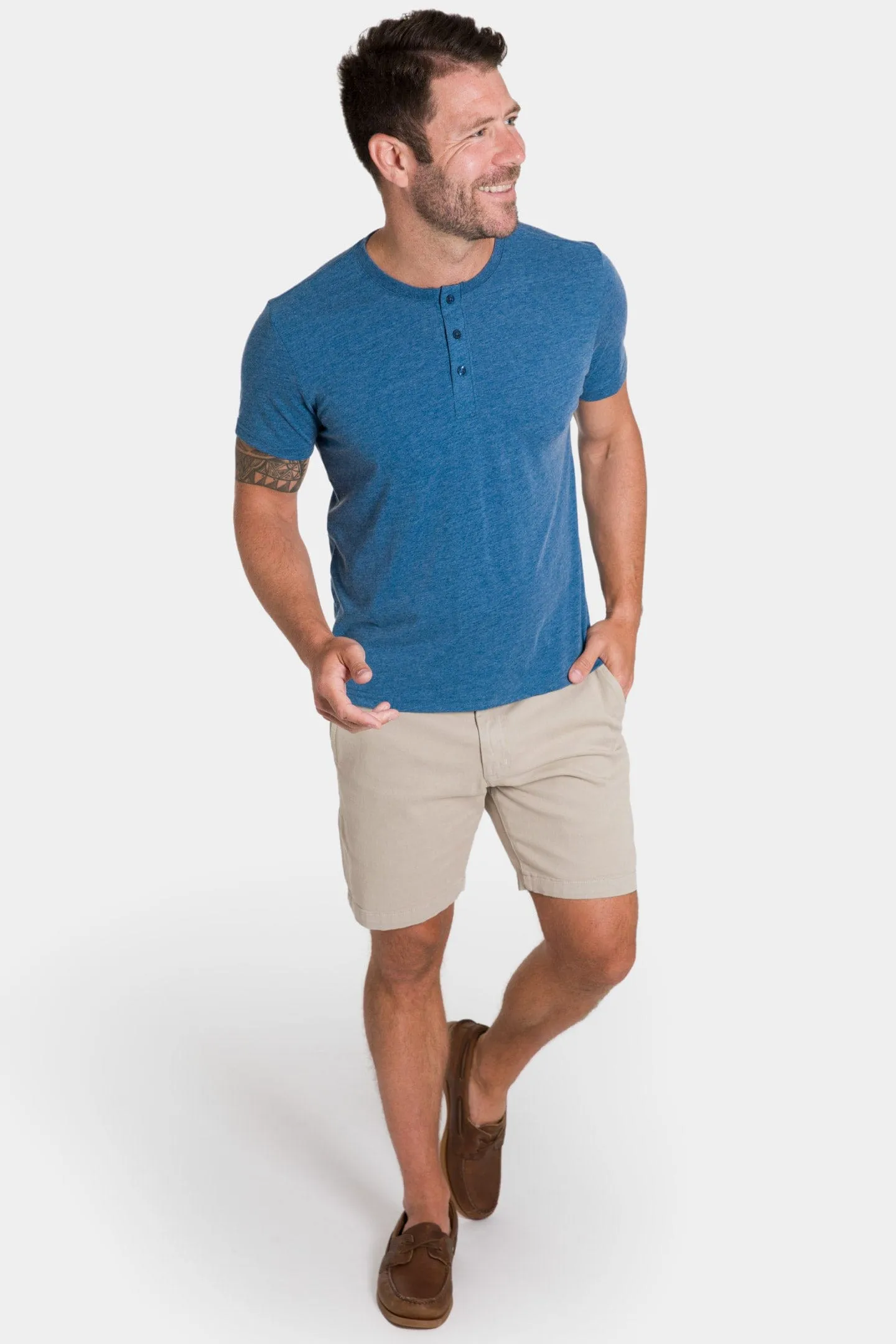 Lightweight Heathered Spruce Short Sleeve Henley