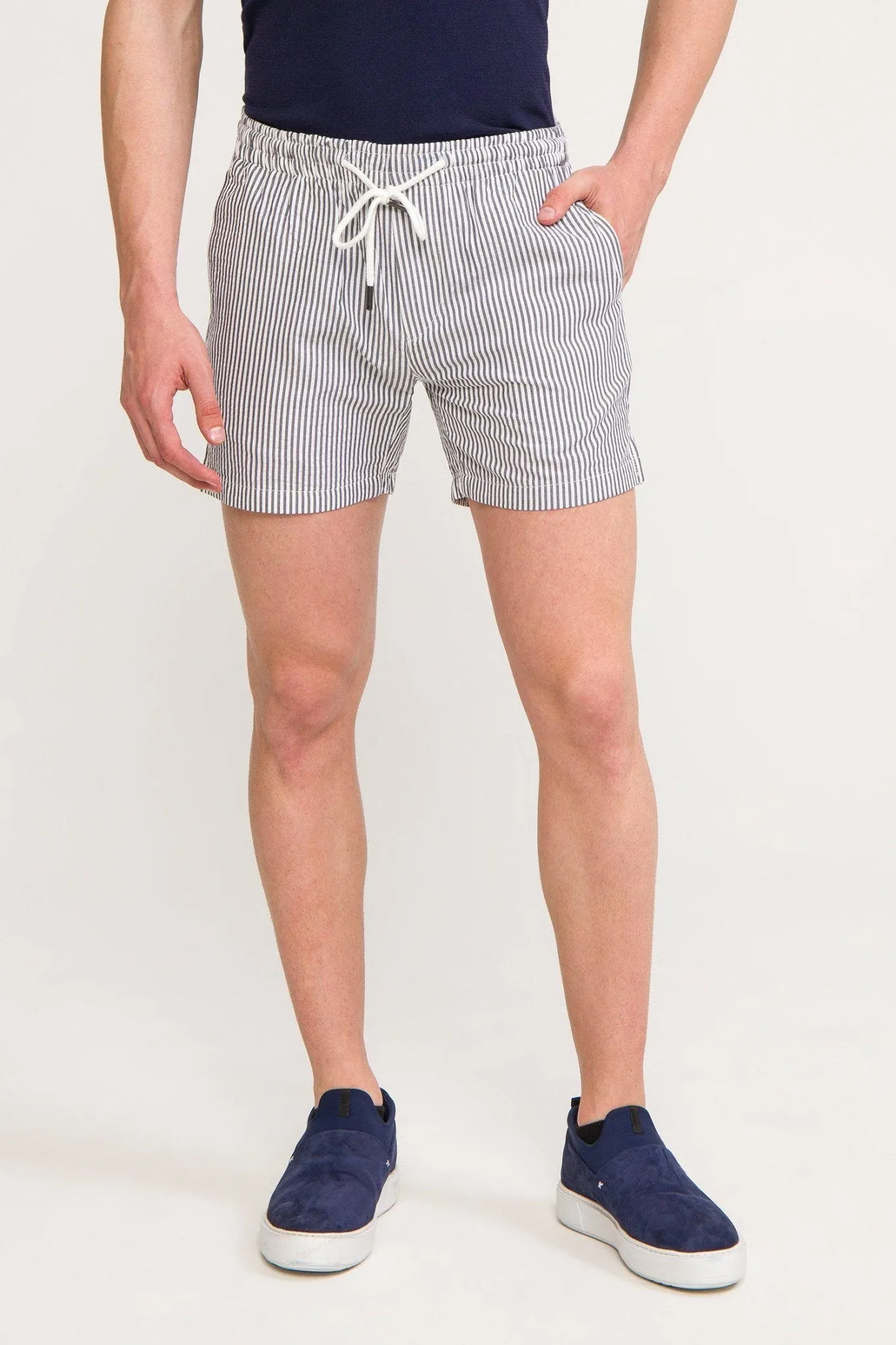 Lightweight Striped Shorts - Dark Navy