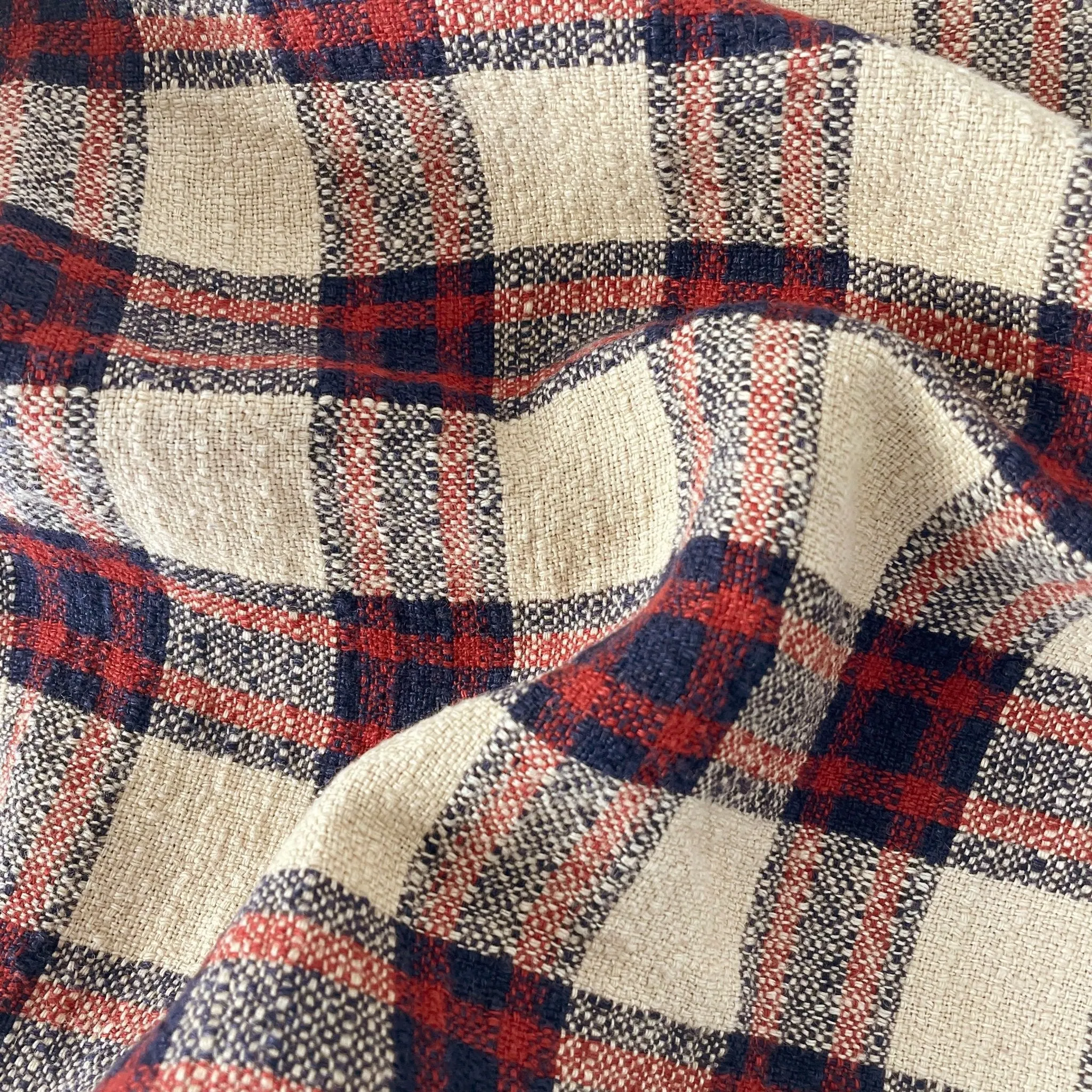 Linen 100% Fabric Heavy Weight Plaid 7242