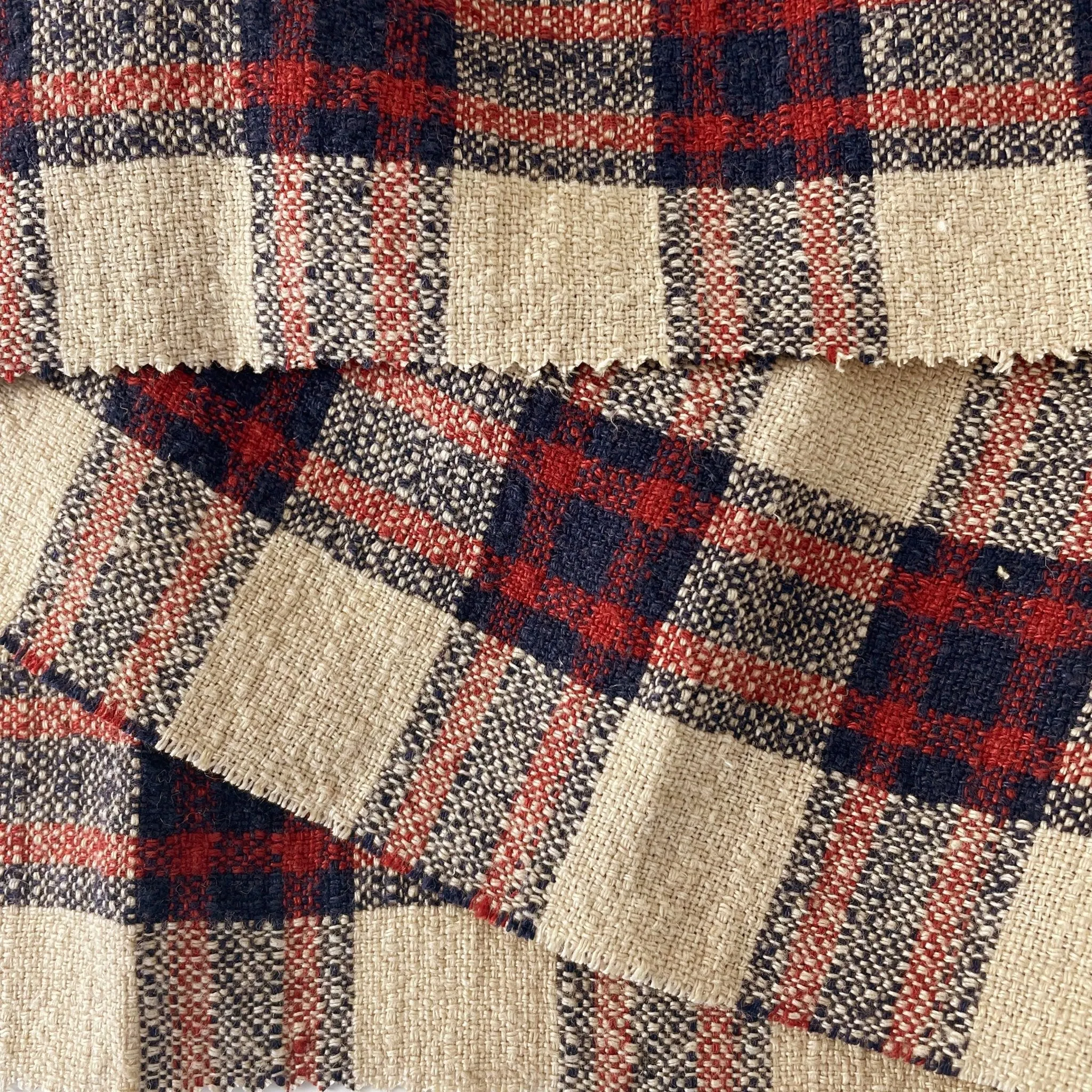 Linen 100% Fabric Heavy Weight Plaid 7242