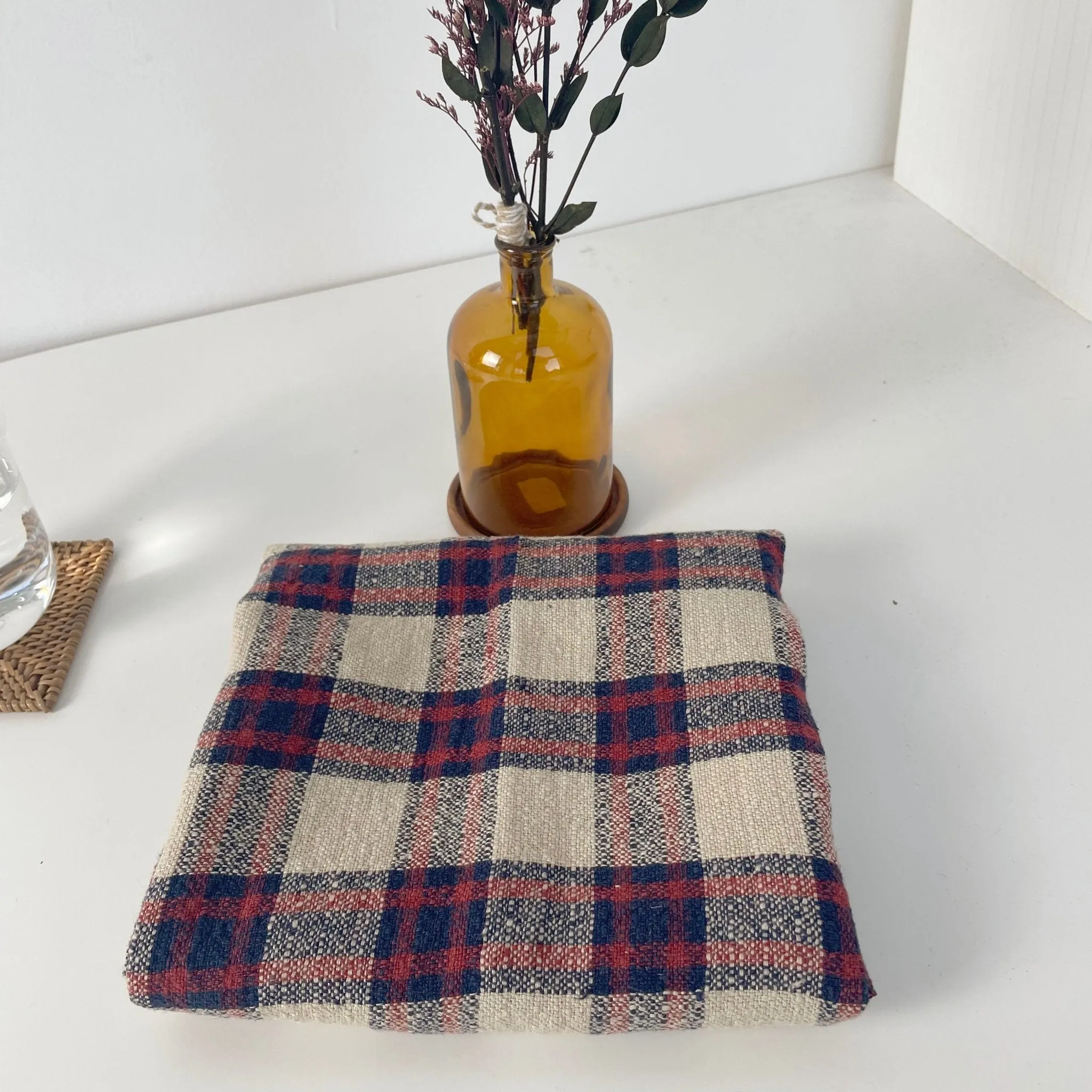 Linen 100% Fabric Heavy Weight Plaid 7242