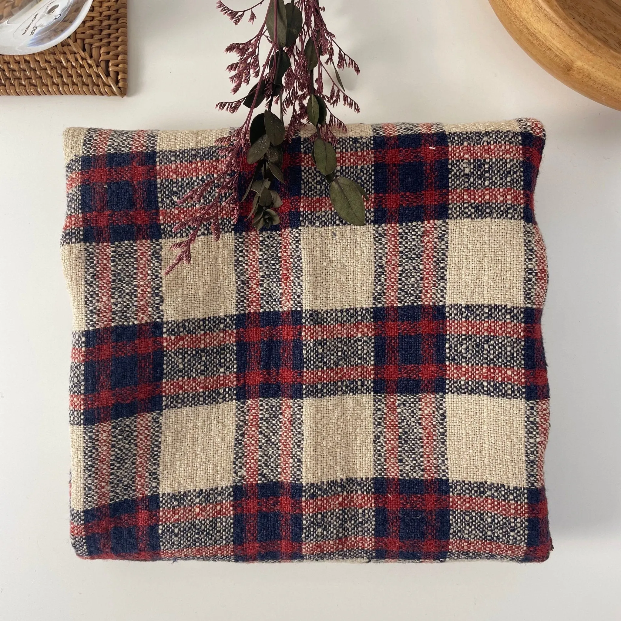 Linen 100% Fabric Heavy Weight Plaid 7242