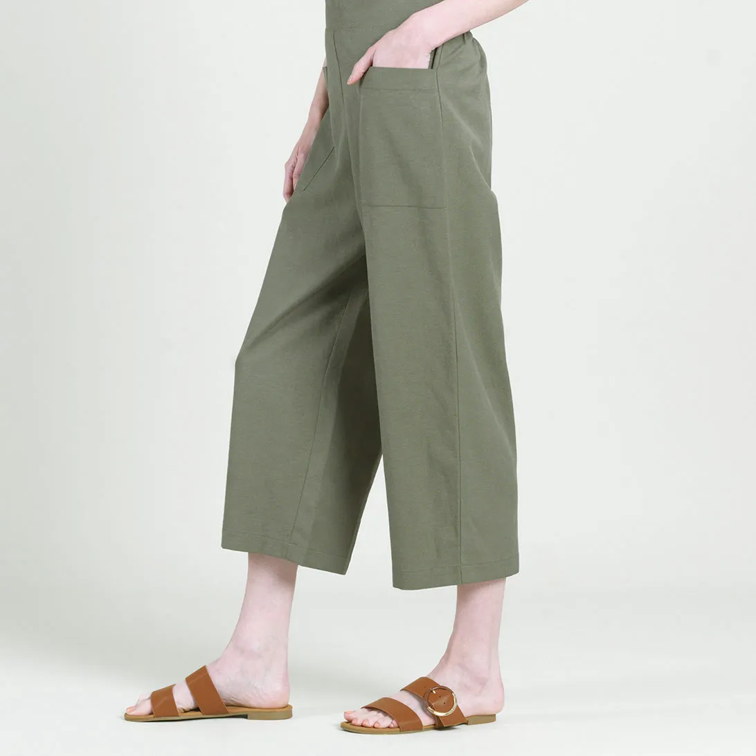 Linen Knit - Front Pocket Low Drop Cropped Pant - Olive - Final Sale!