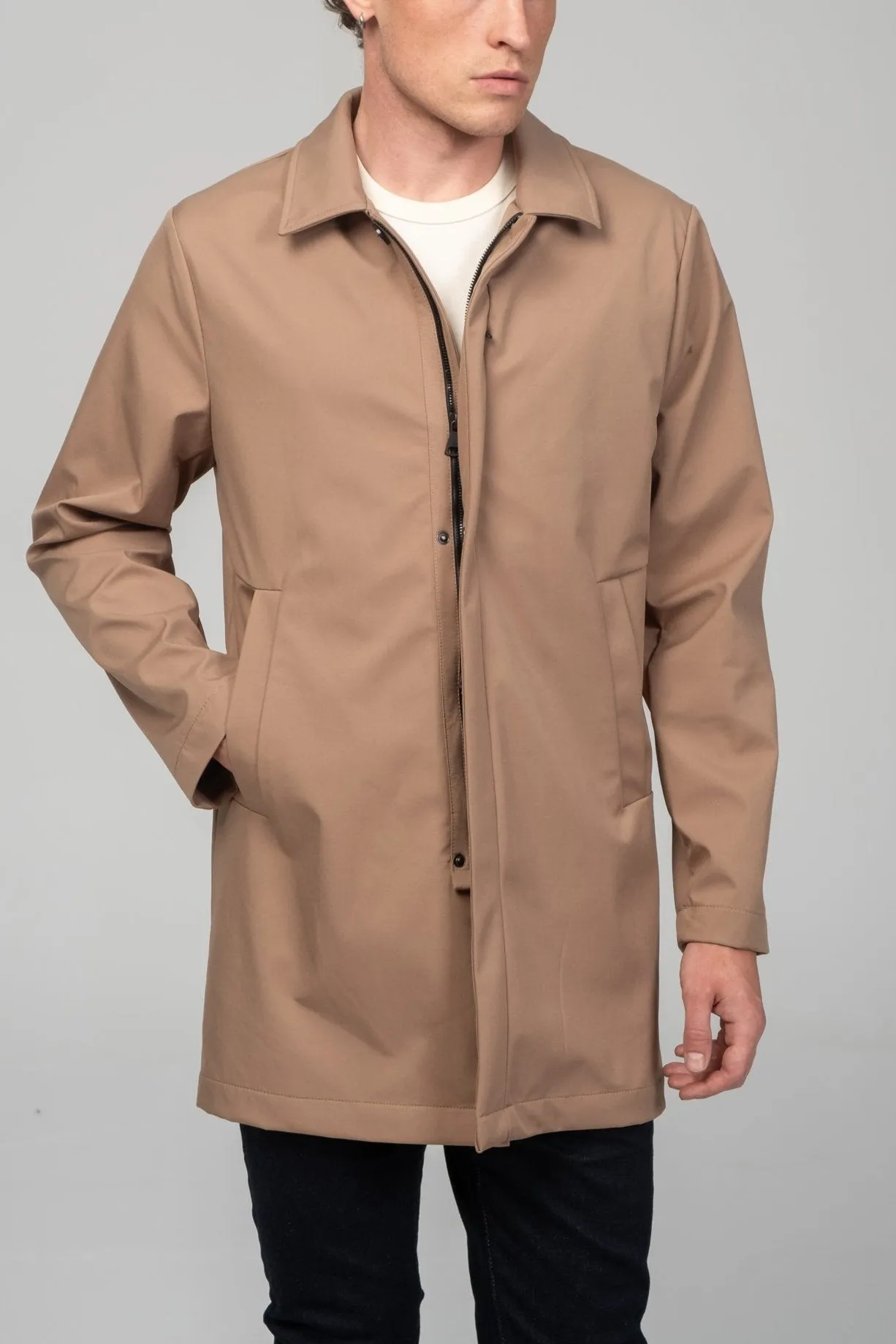 Long Lightweight Windbreaker - Camel