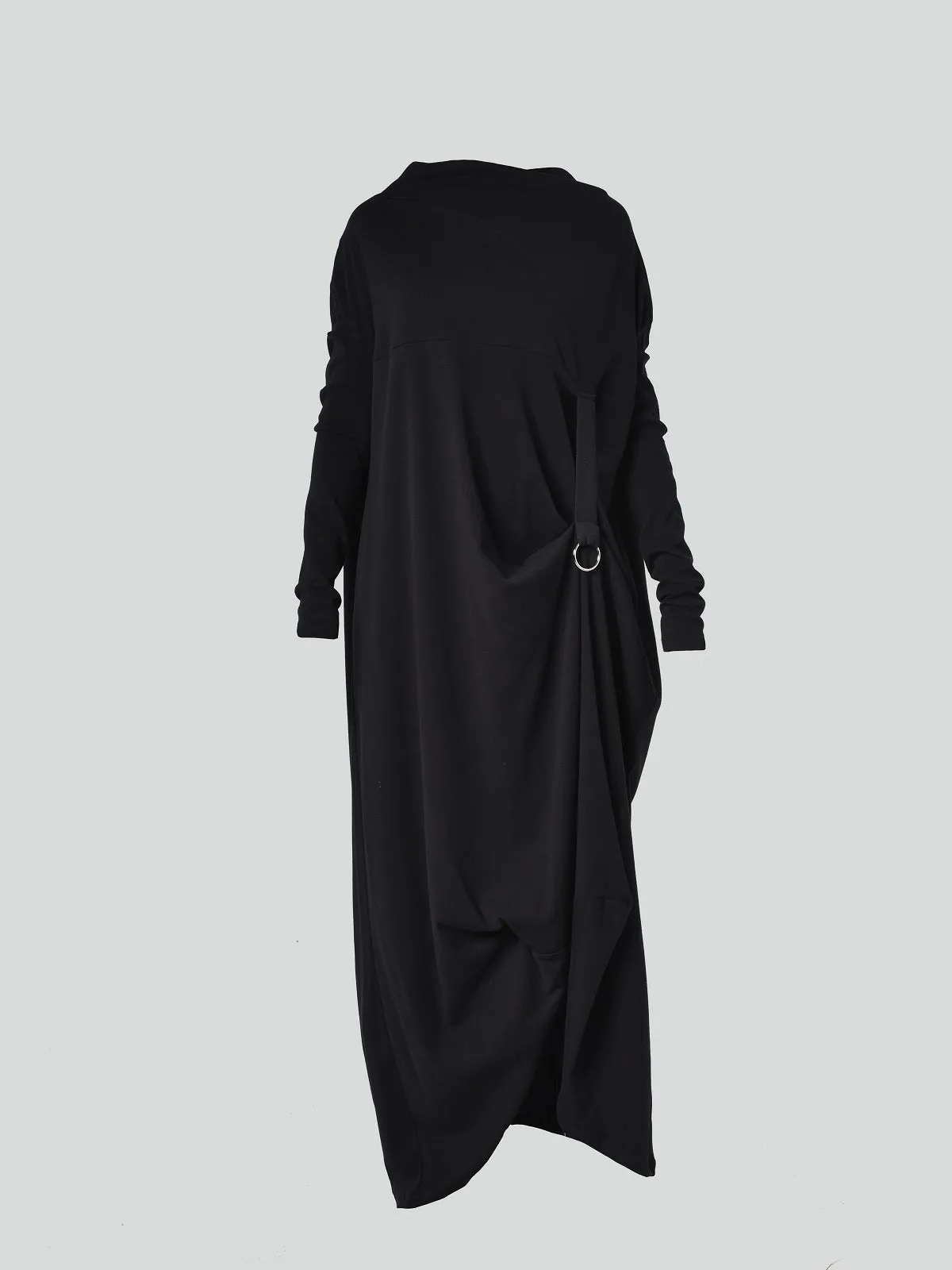 Elegant Long Sleeve Maxi Dress with Unique Avant-Garde Accent