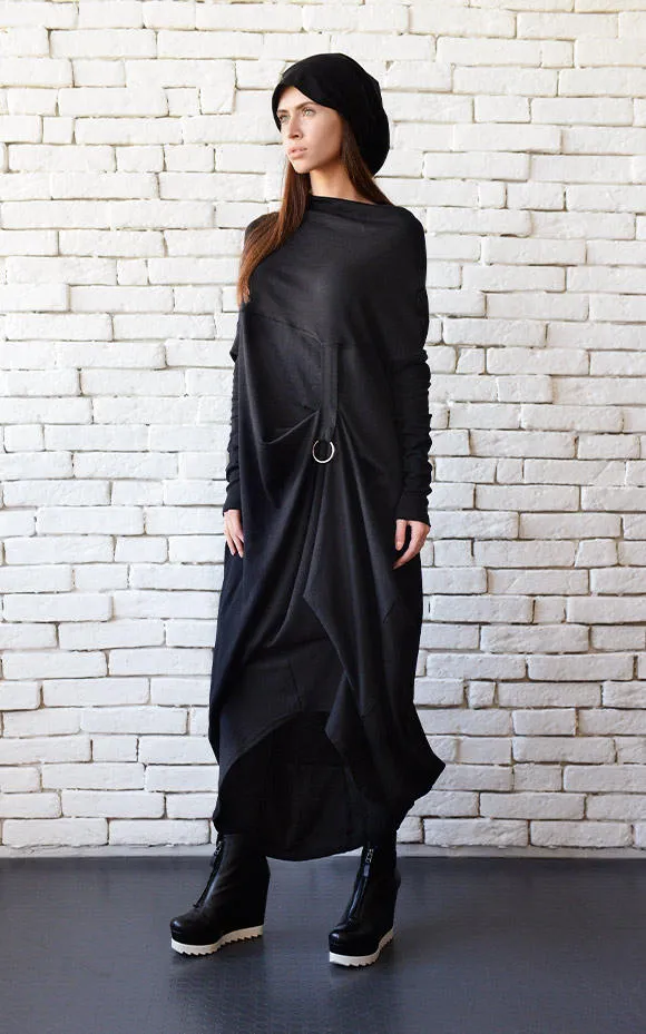 Elegant Long Sleeve Maxi Dress with Unique Avant-Garde Accent