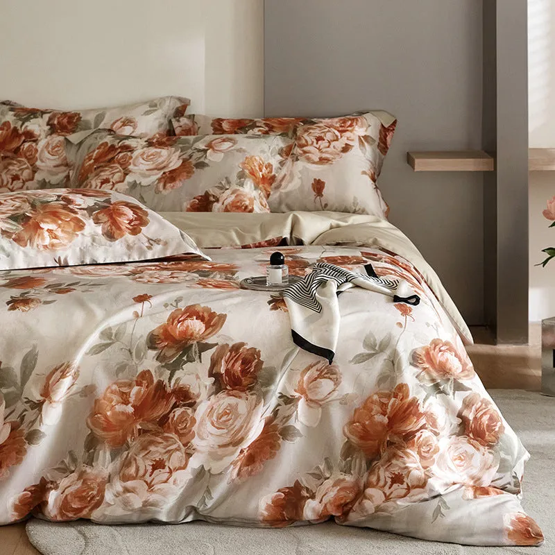 Luxurious Flower Tencel Bedding Set – 4-Piece, Digital Print