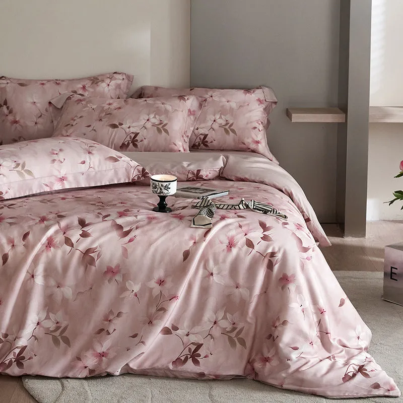 Luxurious Flower Tencel Bedding Set – 4-Piece, Digital Print