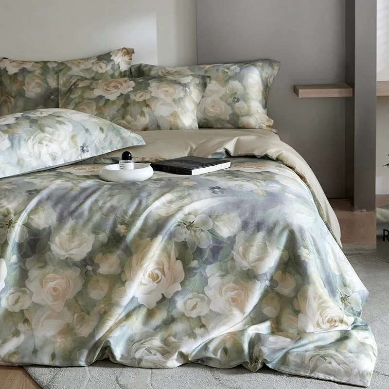 Luxurious Flower Tencel Bedding Set – 4-Piece, Digital Print