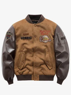 MA-1 Vintage Patchwork Leather Sleeve Baseball Jacket