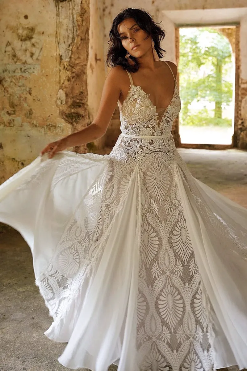 Meadow Backless Boho Lace A-line Wedding Dress