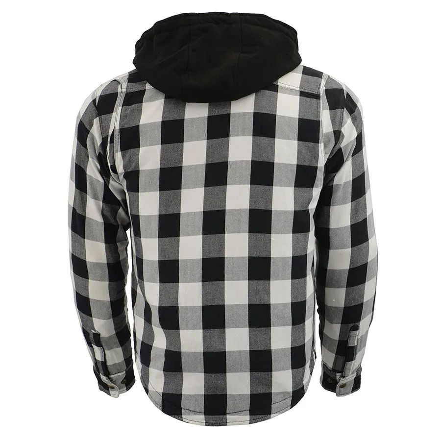 Men’s Armored Biker Flannel Shirt w/ Hood & Aramid® by DuPont™ Fibers