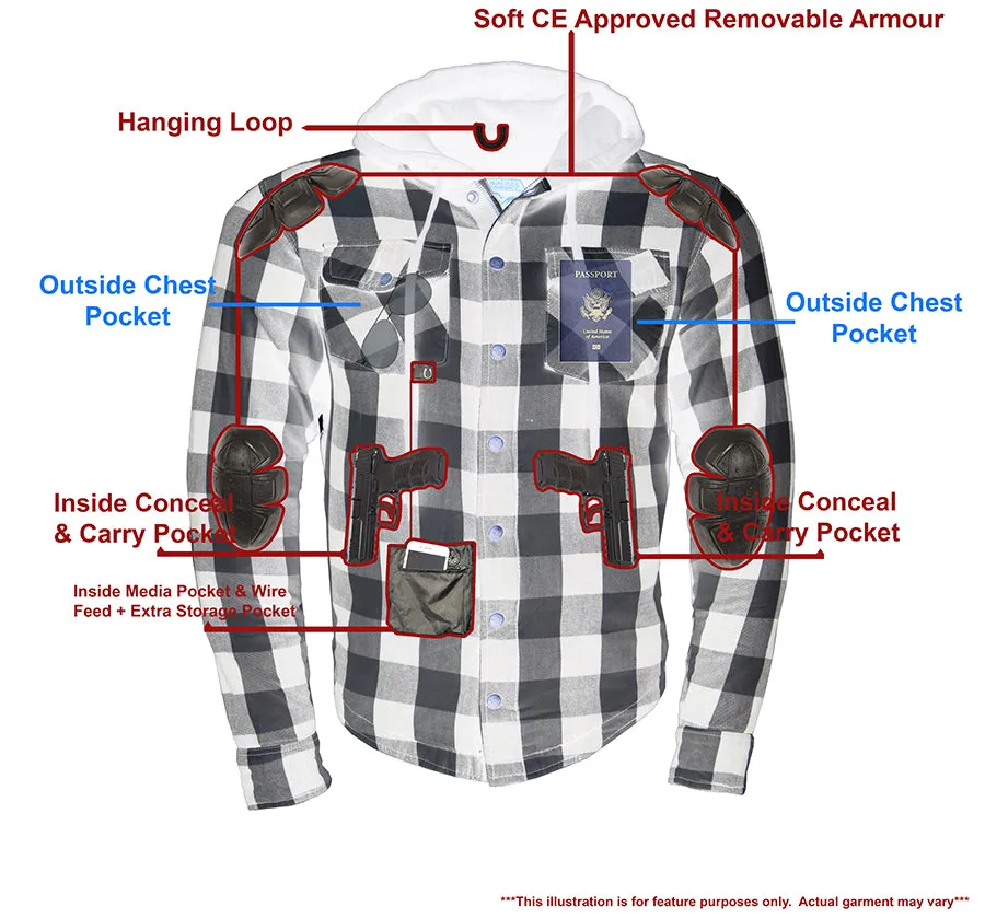 Men’s Armored Biker Flannel Shirt w/ Hood & Aramid® by DuPont™ Fibers