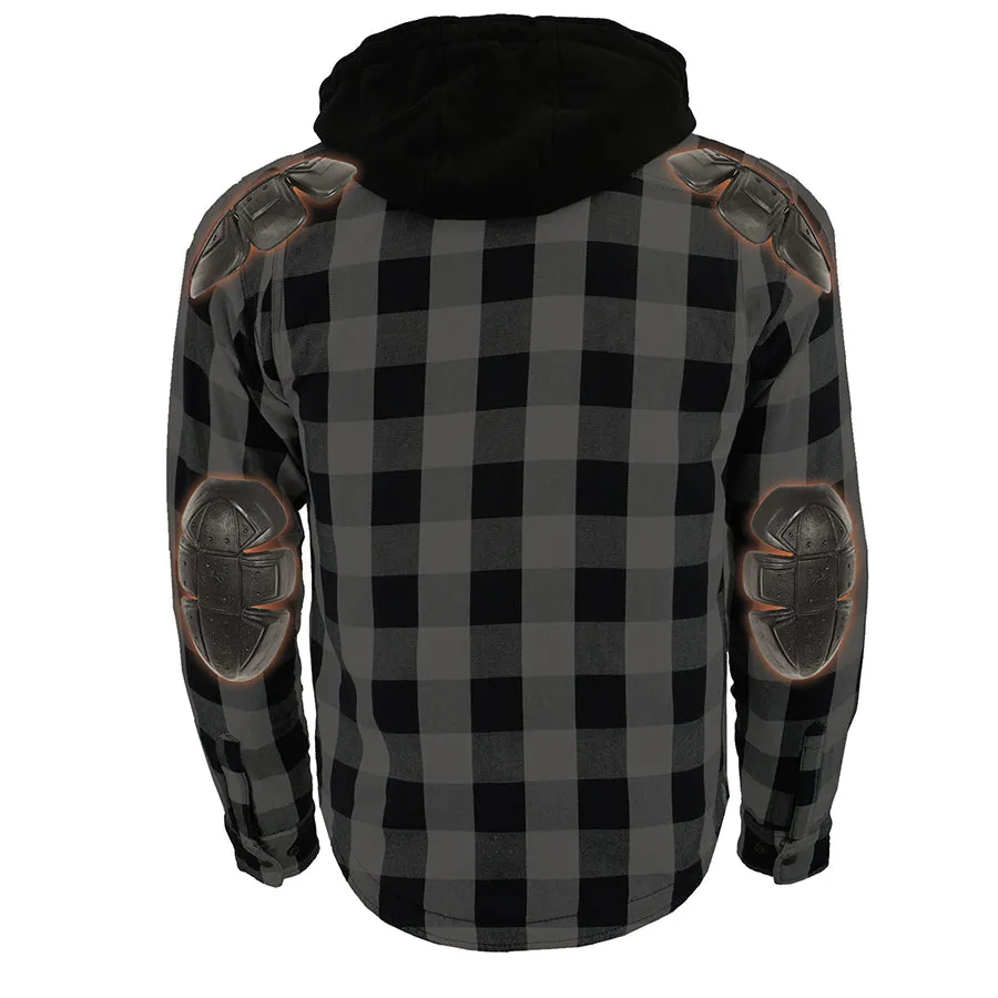 Men’s Armored Biker Flannel Shirt w/ Hood & Aramid® by DuPont™ Fibers