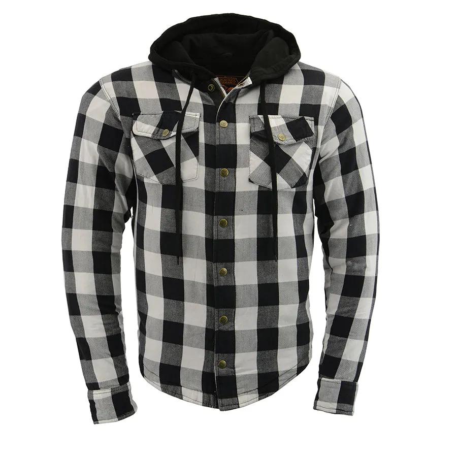 Men’s Armored Biker Flannel Shirt w/ Hood & Aramid® by DuPont™ Fibers