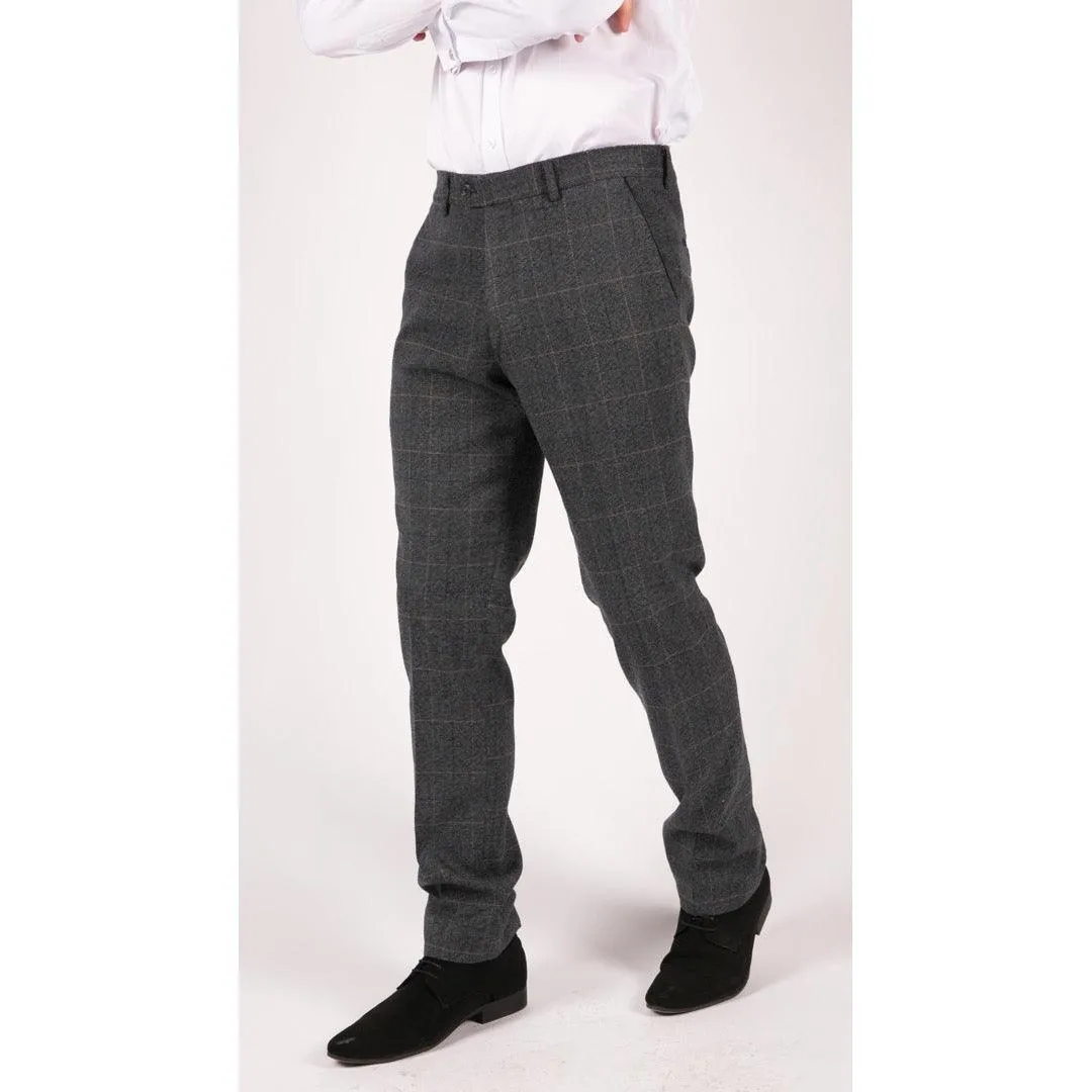 Mens Blue Herringbone Tweed Trousers Vintage Tailored Fit Grey Blue Wedding