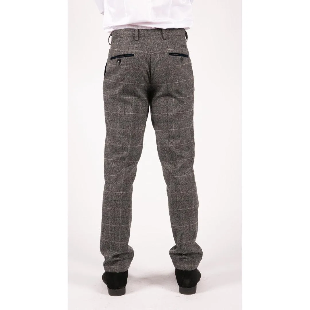 Mens Blue Herringbone Tweed Trousers Vintage Tailored Fit Grey Blue Wedding