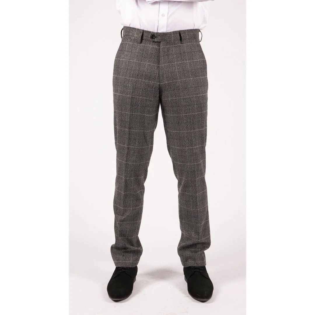 Mens Blue Herringbone Tweed Trousers Vintage Tailored Fit Grey Blue Wedding