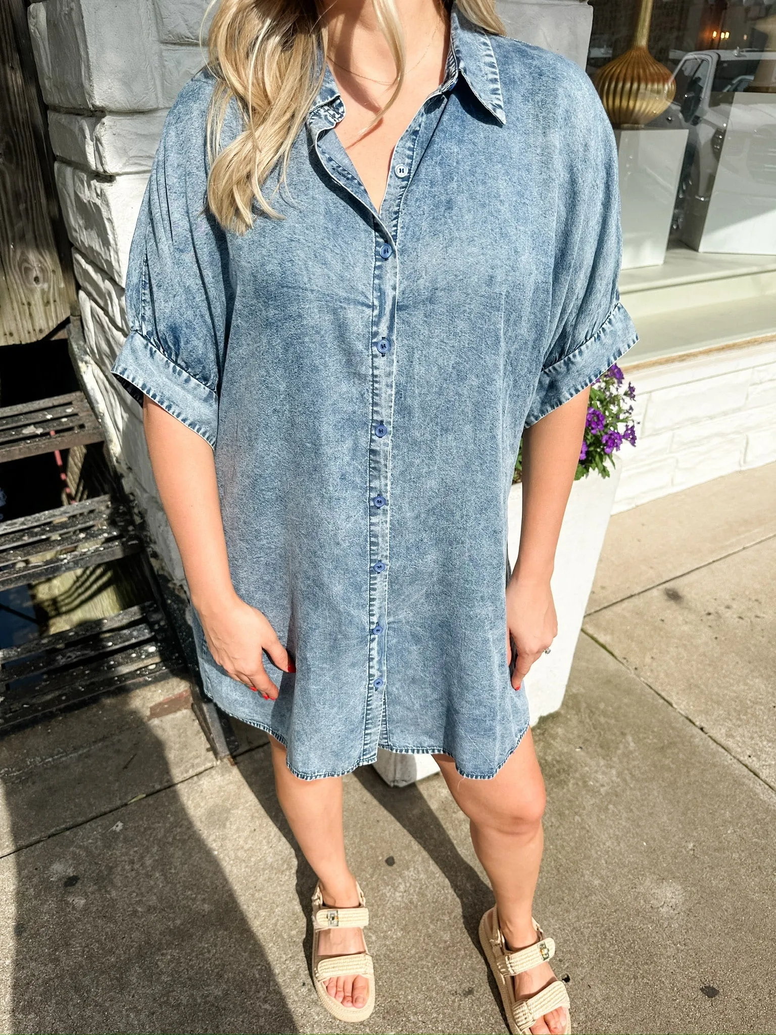 Mineral Wash Button Front Dress