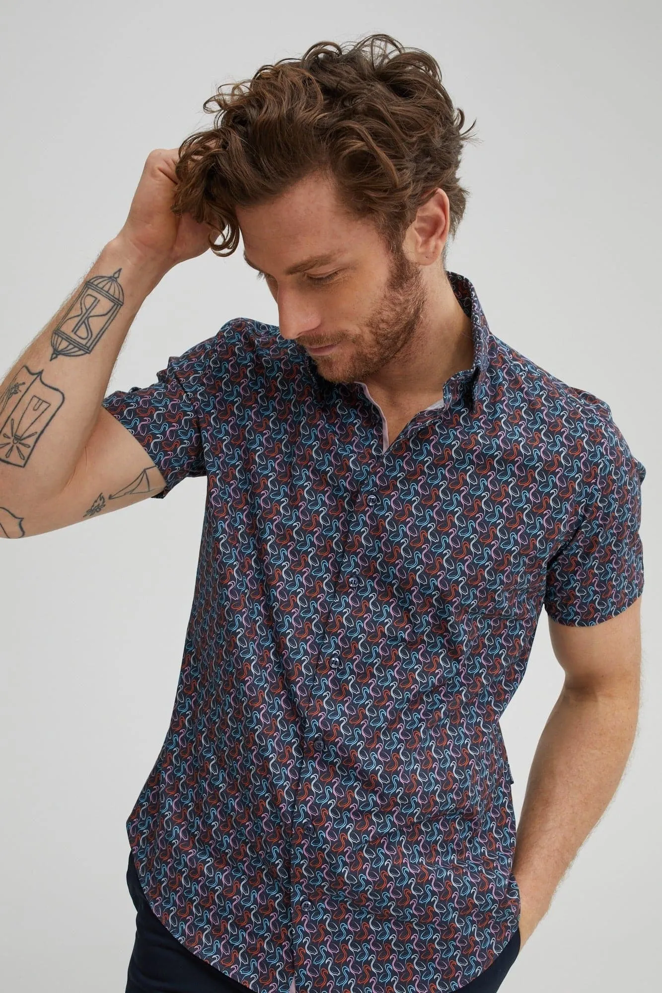 Navy Flamingo Poplin Shirt