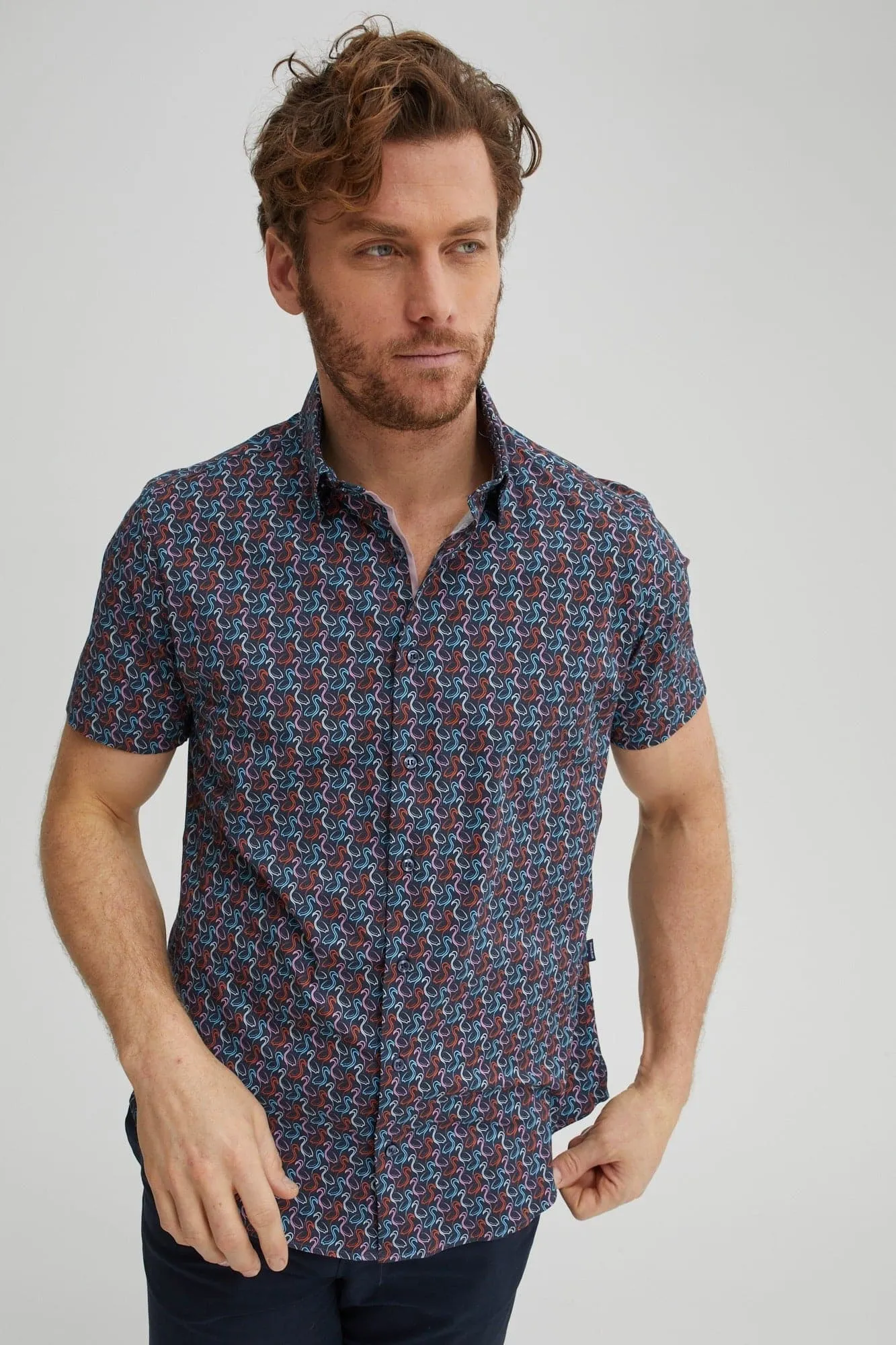 Navy Flamingo Poplin Shirt