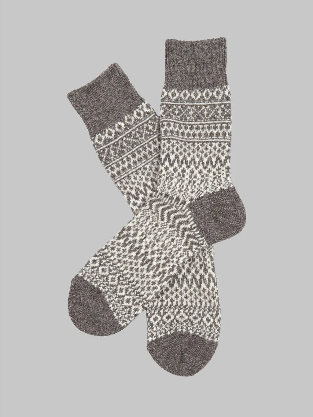 Nishiguchi Kutsushita Wool Jacquard Socks Grey & White