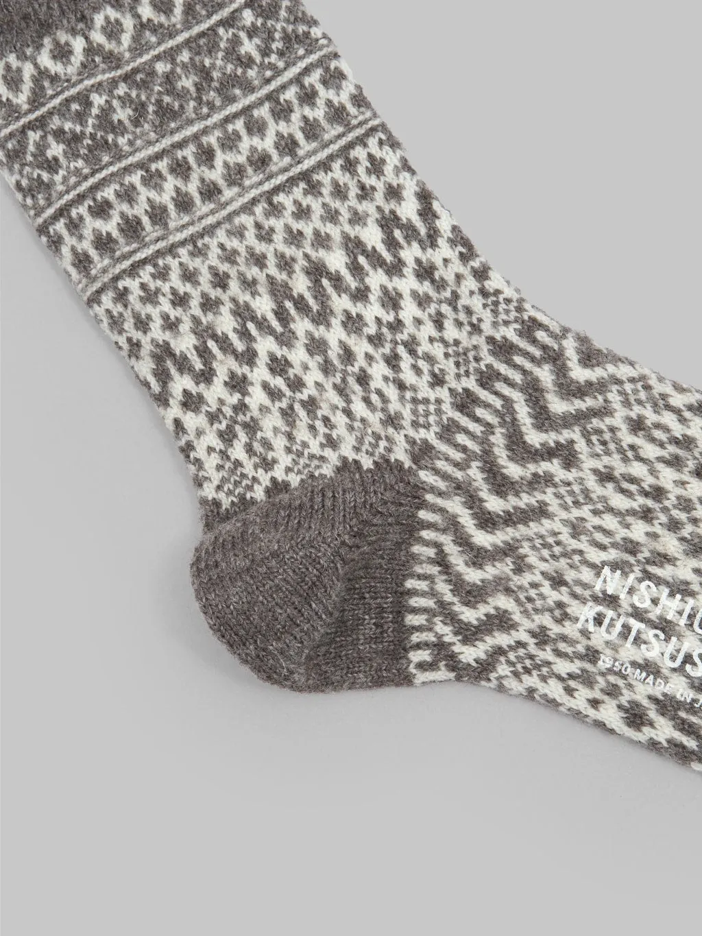 Nishiguchi Kutsushita Wool Jacquard Socks Grey & White