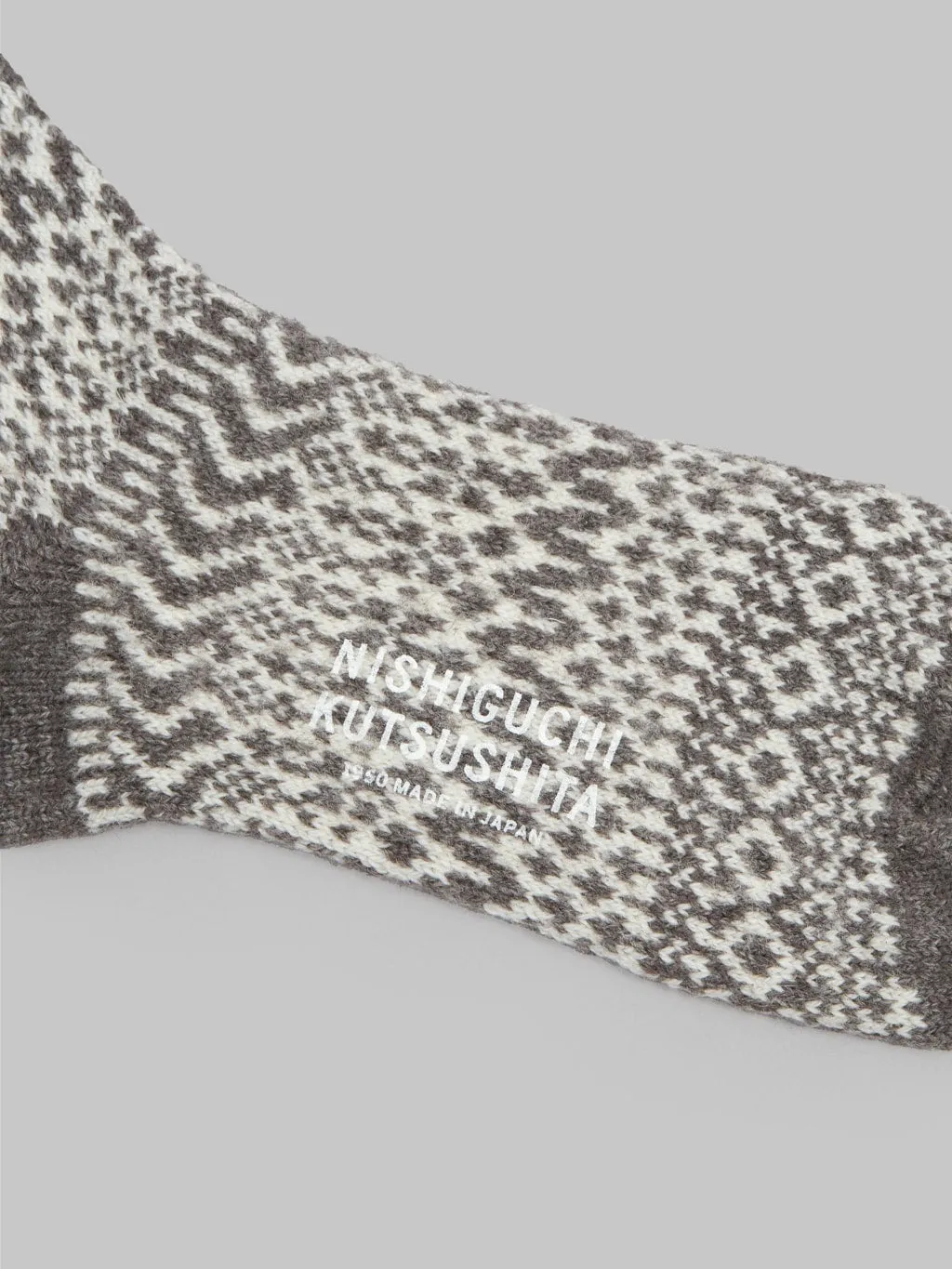 Nishiguchi Kutsushita Wool Jacquard Socks Grey & White