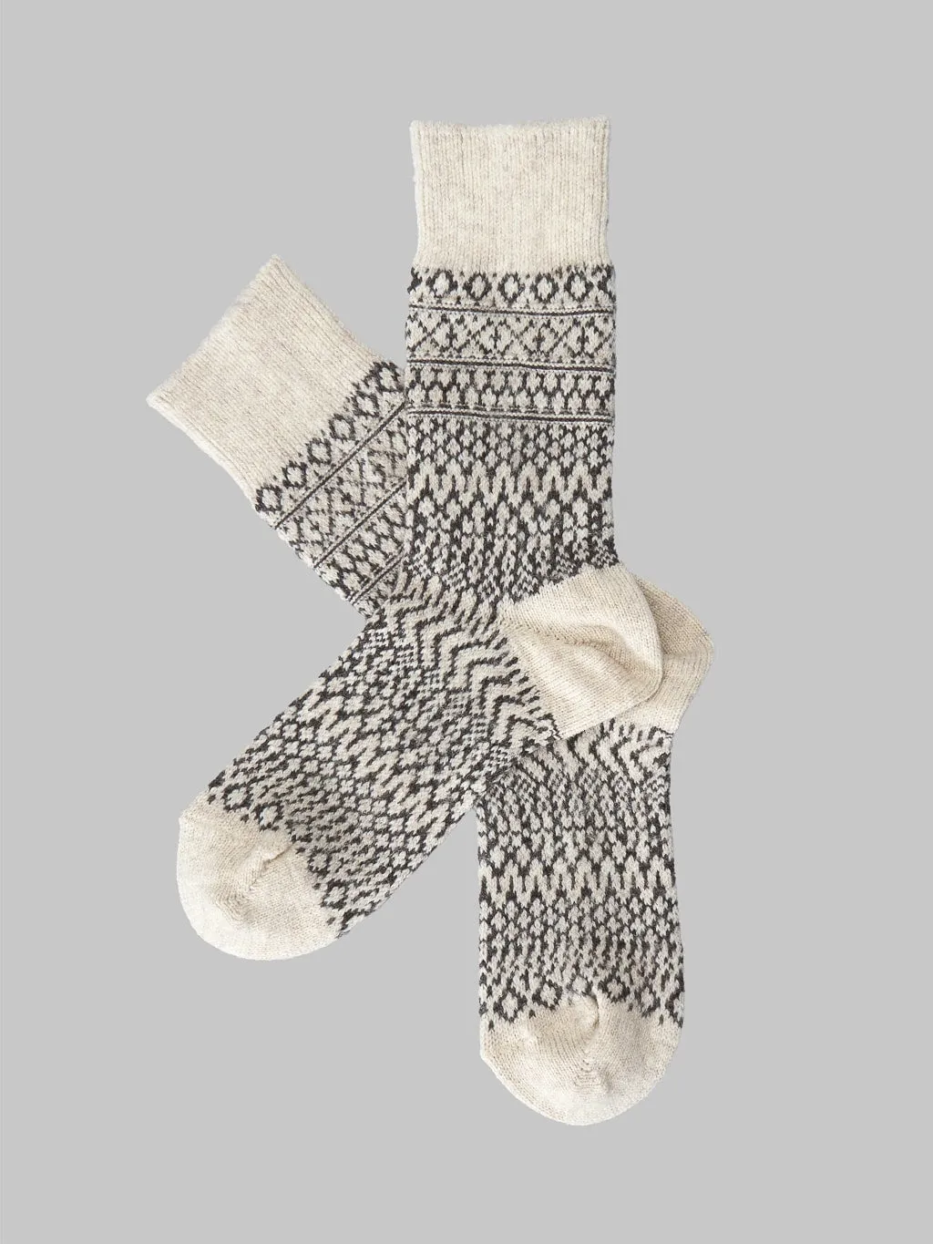 Nishiguchi Kutsushita Wool Jacquard Socks Oatmeal