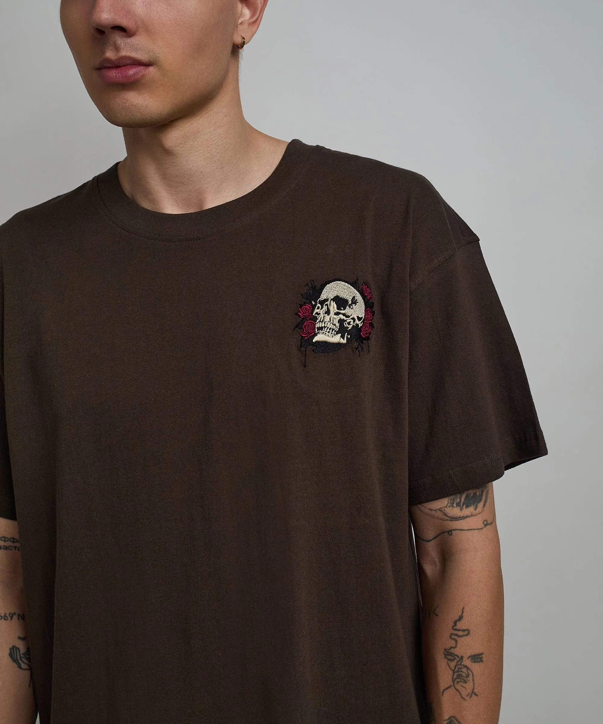 Not For Everyone Embroidered Short Sleeve Tee - Brown