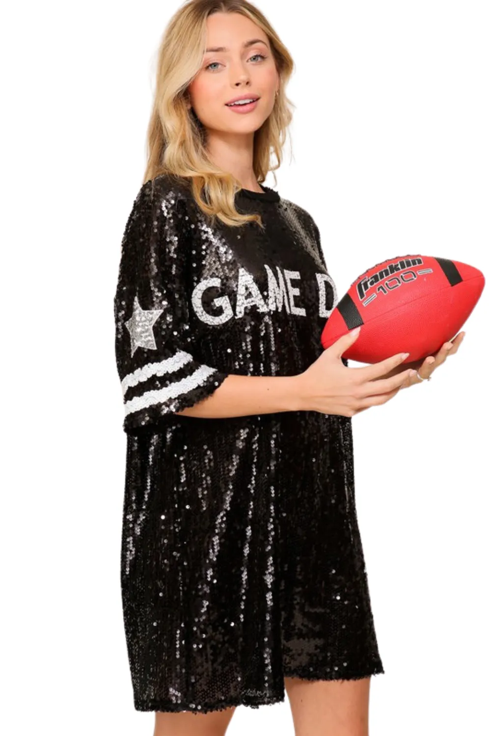 OVERSIZED GAME DAY SEQUIN TUNIC | BLACK