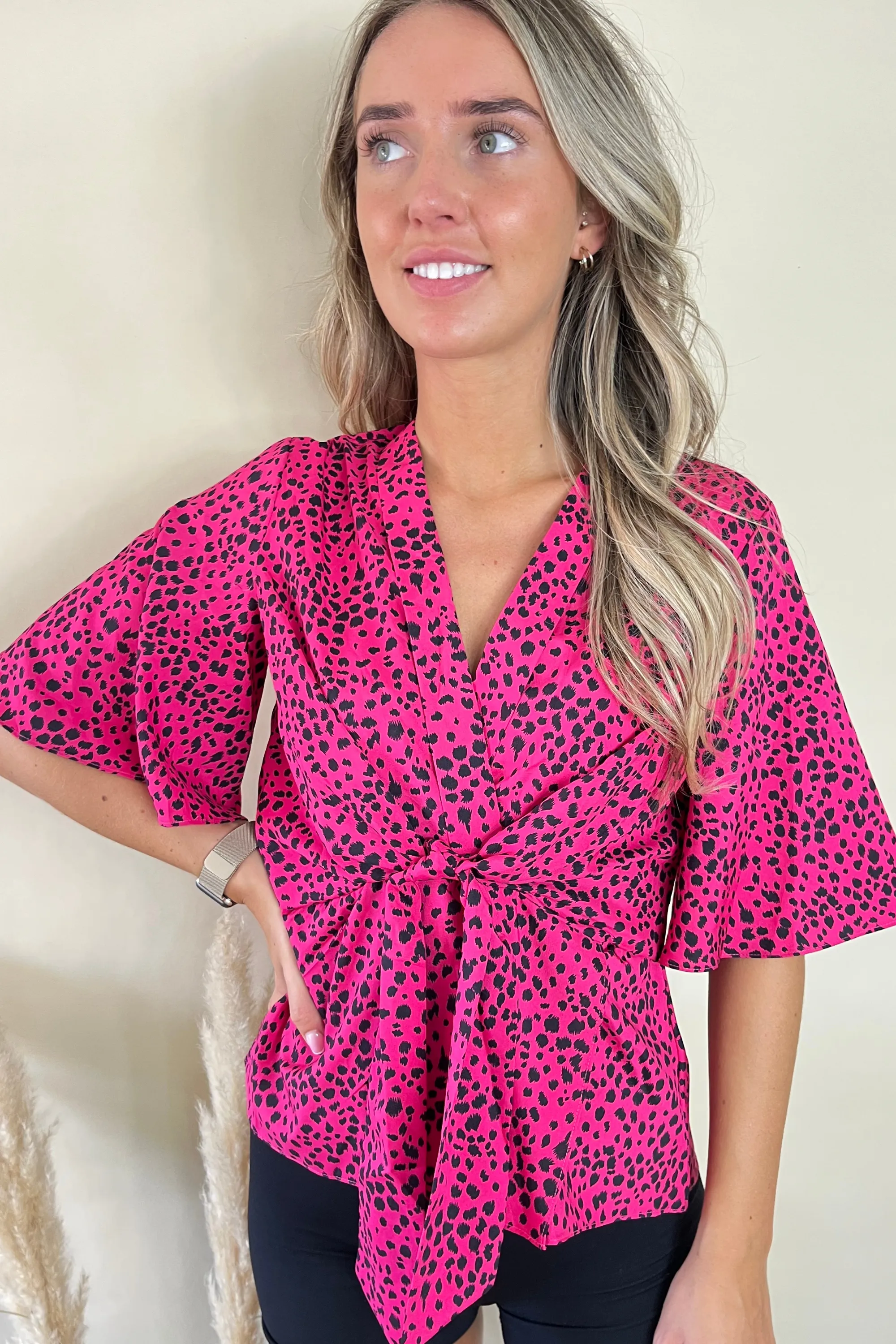 Pink Leopard Print Kimono Top