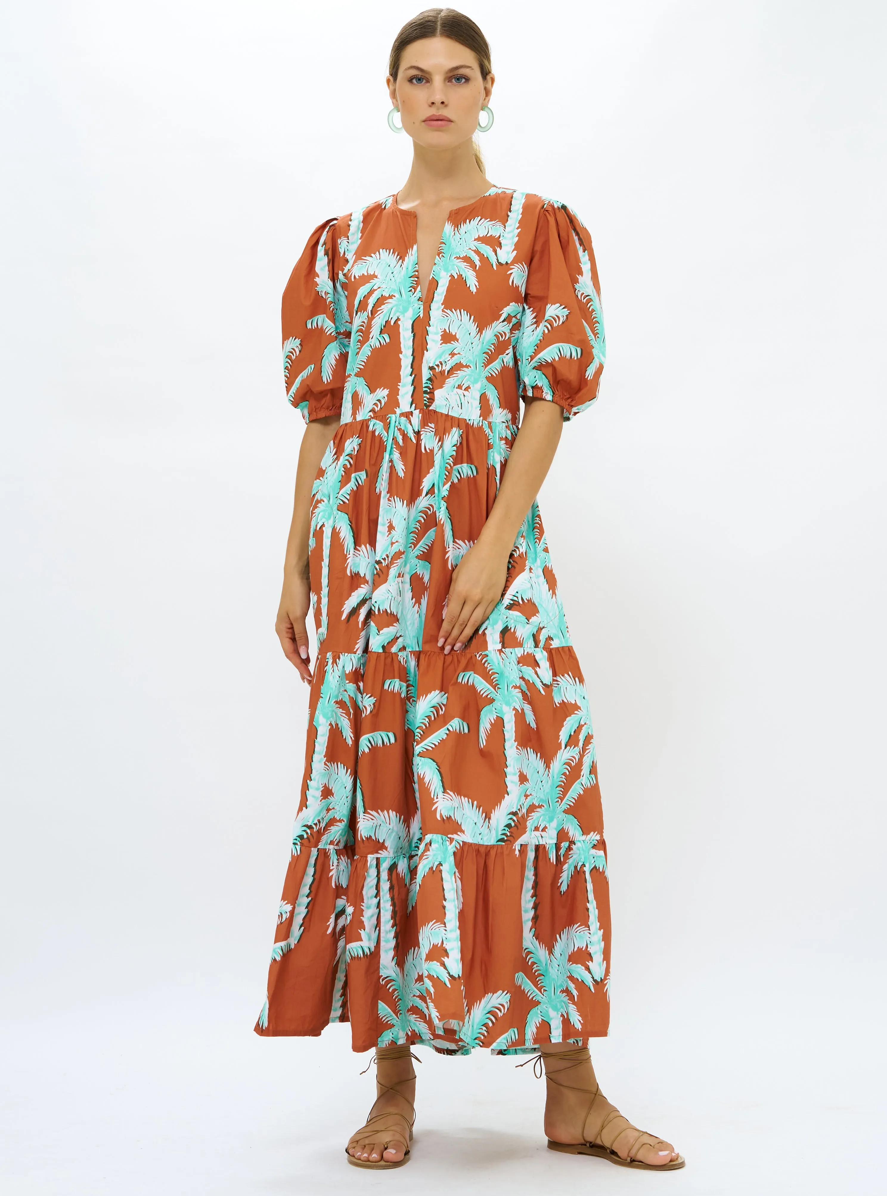 Puff Sleeve Maxi Dress - Cartagena Brown