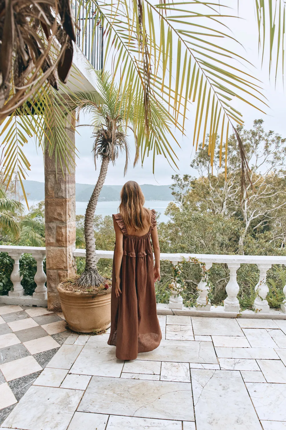 Rossana Linen Maxi Dress Chocolate