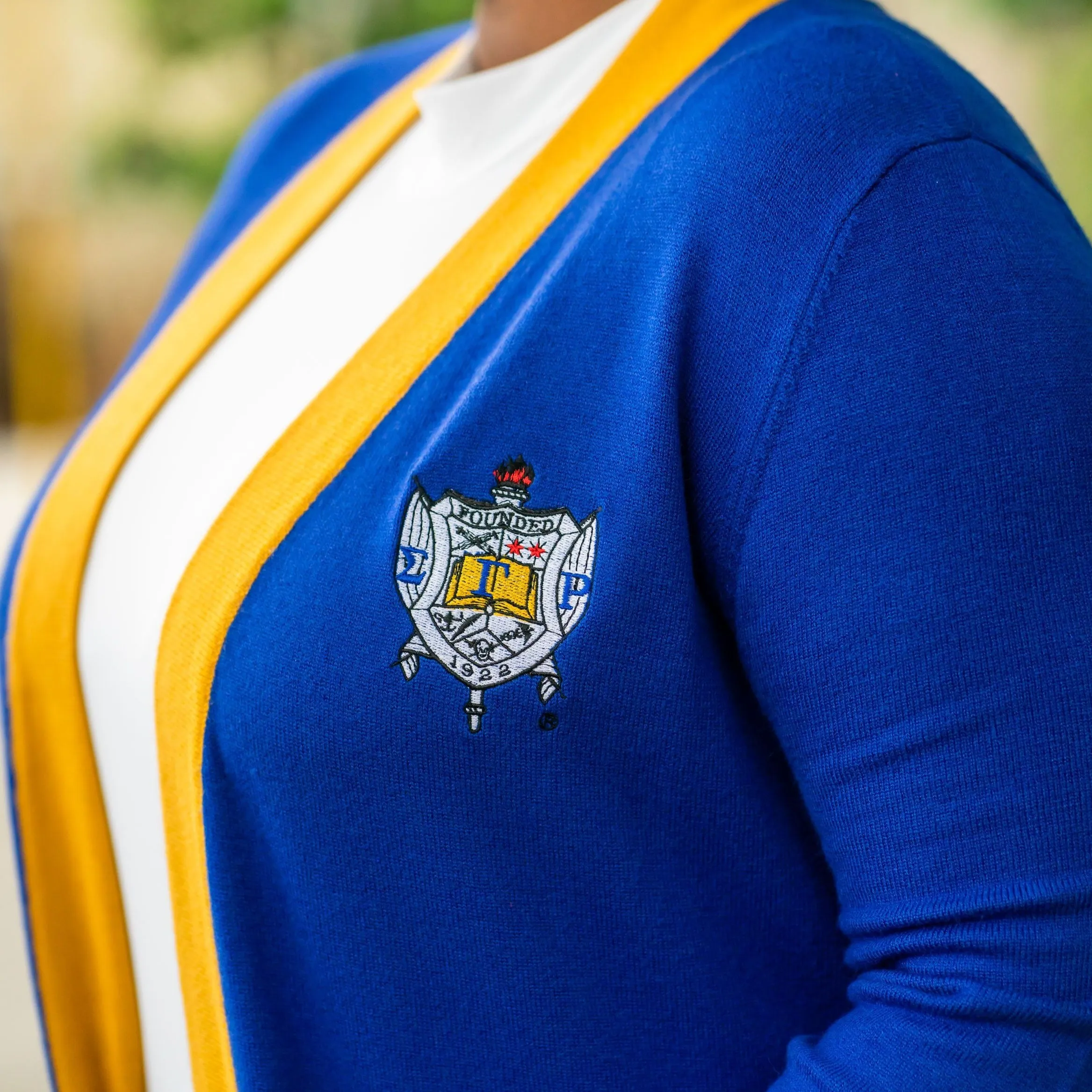 SGRHO Long Royal Blue and Gold Cardigan