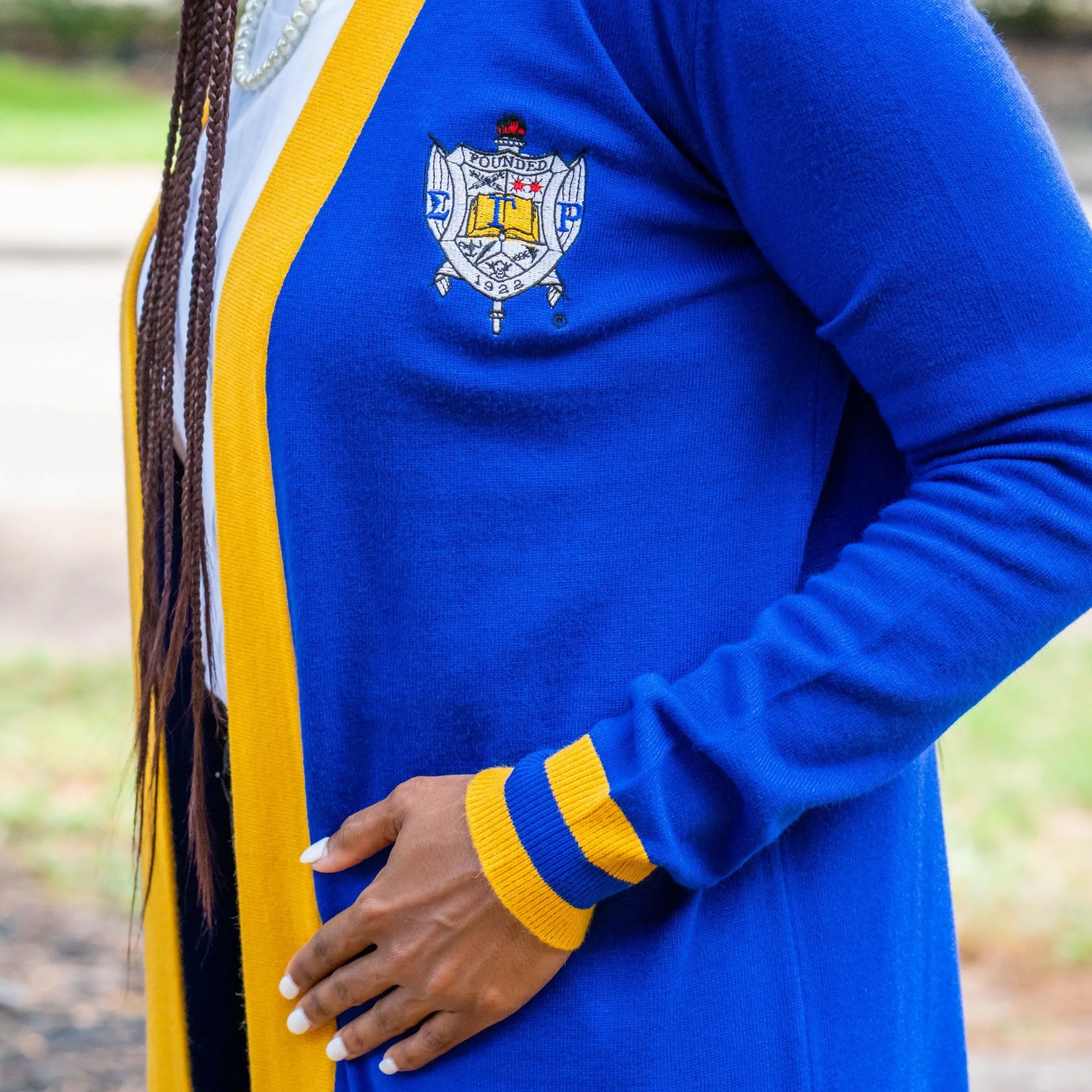 SGRHO Long Royal Blue and Gold Cardigan