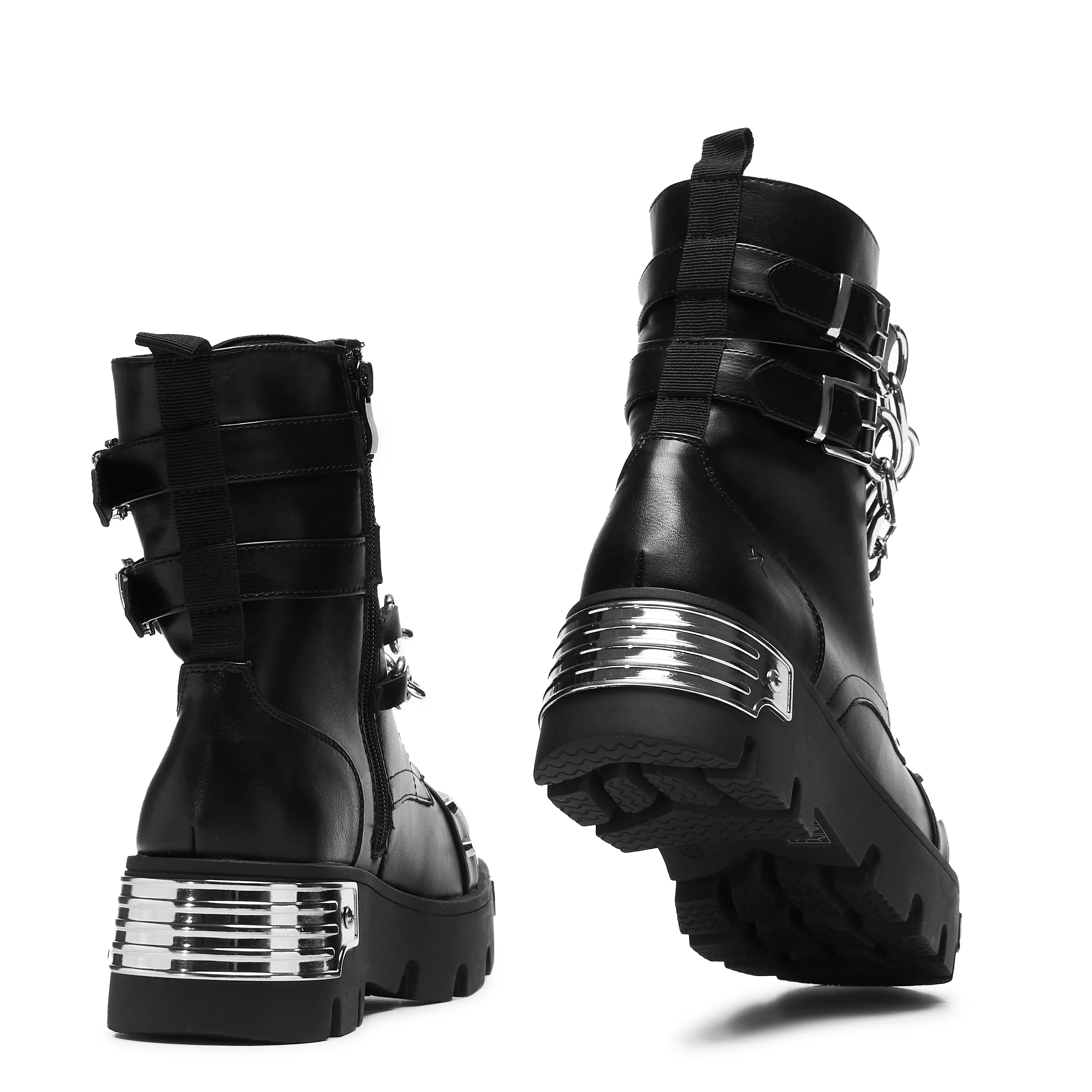 Black Heavy-Duty Chain Biker Boots with Shackled Shadows