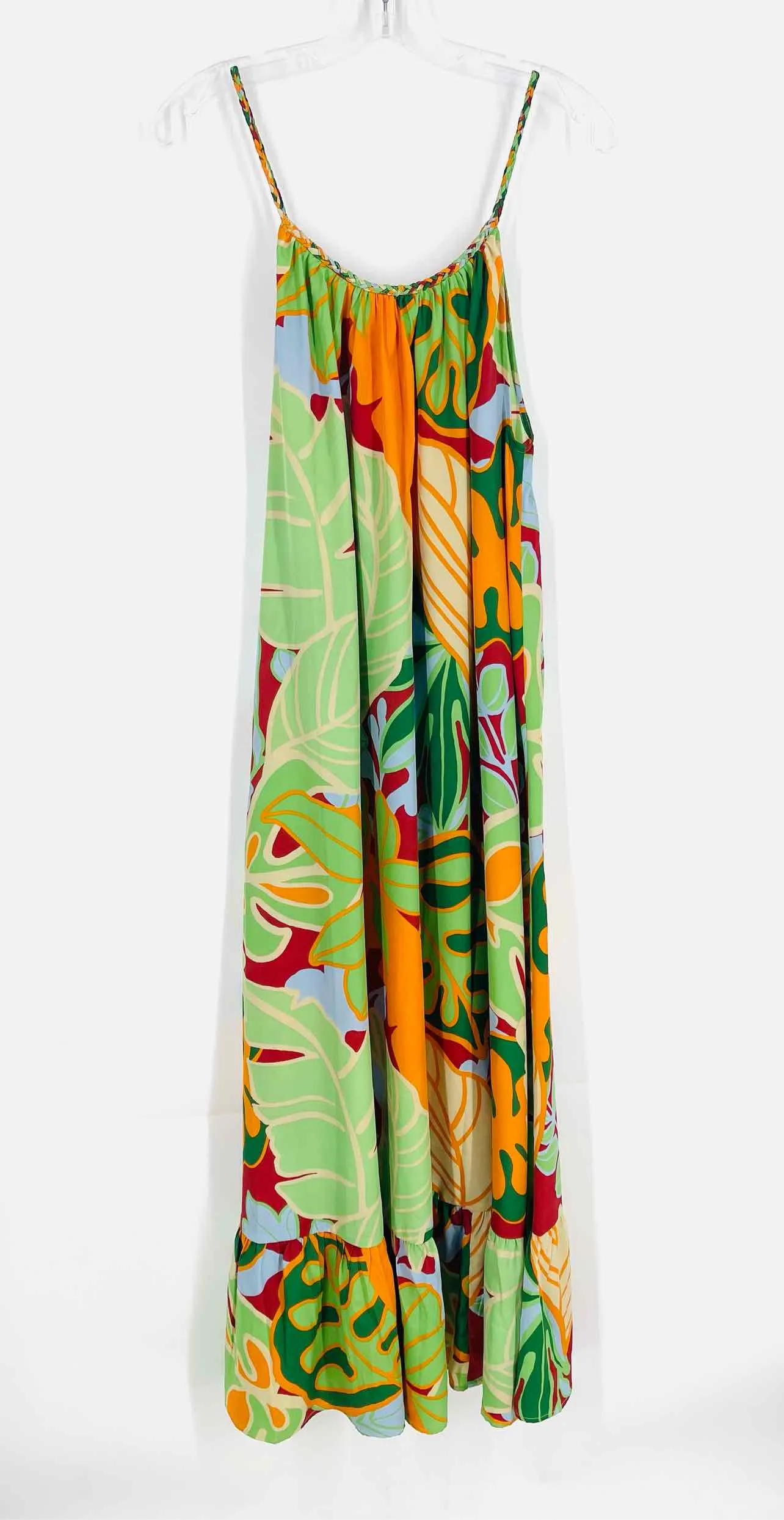 Size M Green/Orange Leaves Maxi Dresses Dress