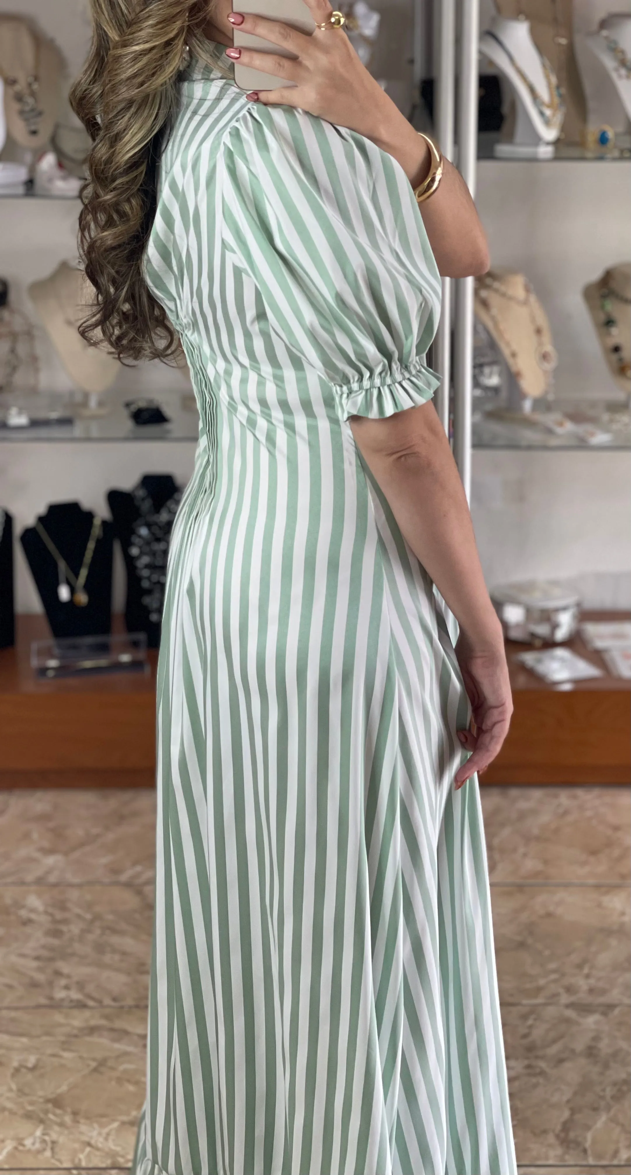 Stripes Bubble Sleeve Maxi Dress