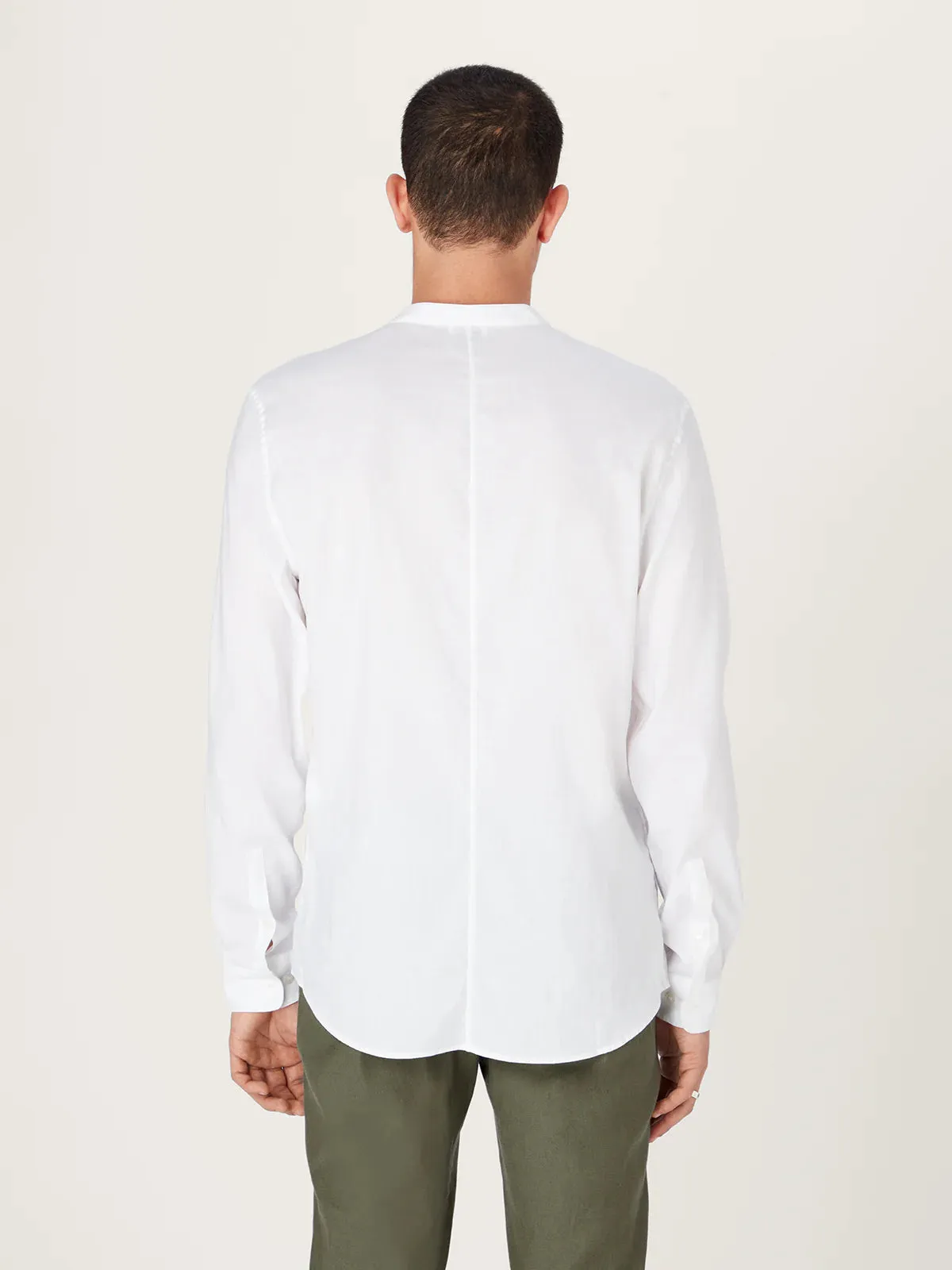 The All Day Shirt Linen Collarless || White | Linen