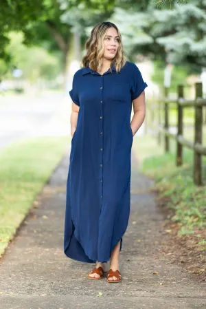 The Banks Button Up Shirt Dress in Navy (FINAL SALE)