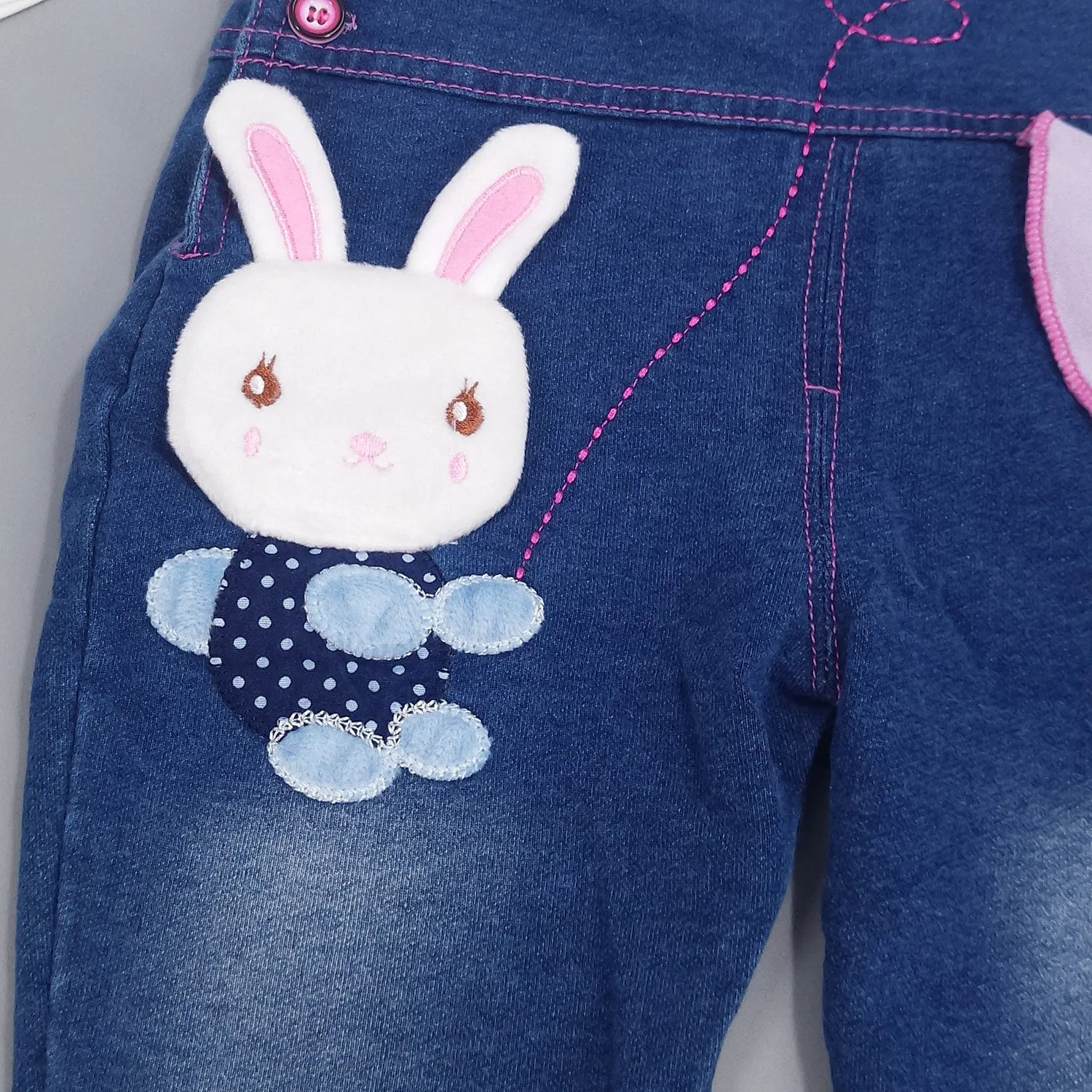 Toddler Girl Bunny Style Soft Denim Overalls Set