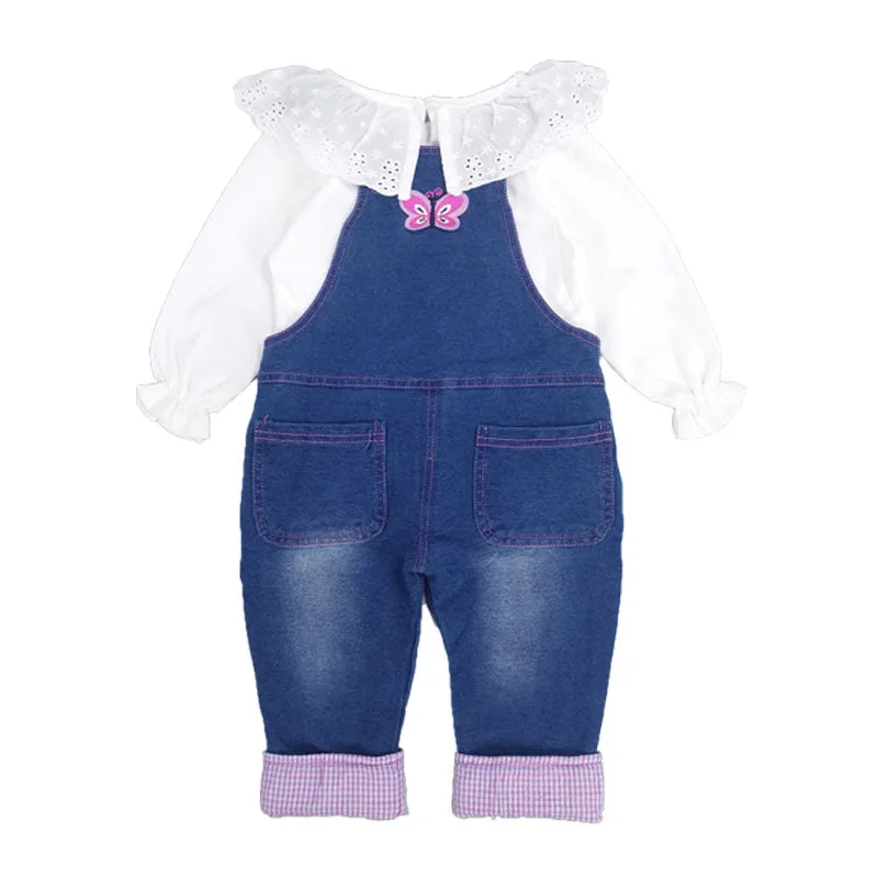 Toddler Girl Bunny Style Soft Denim Overalls Set