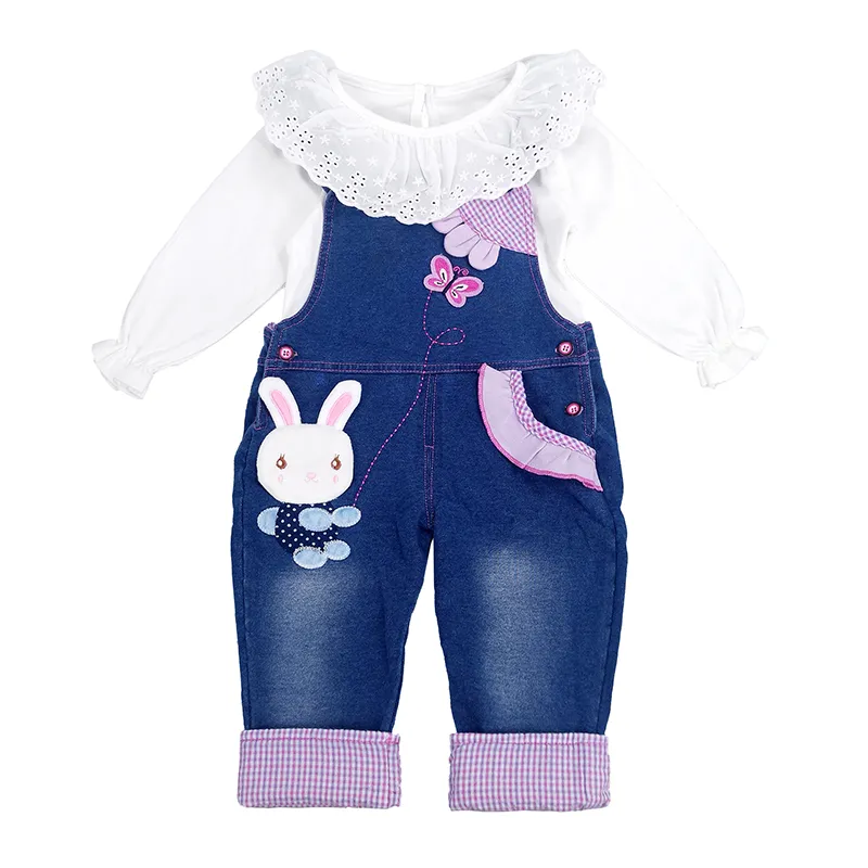 Toddler Girl Bunny Style Soft Denim Overalls Set