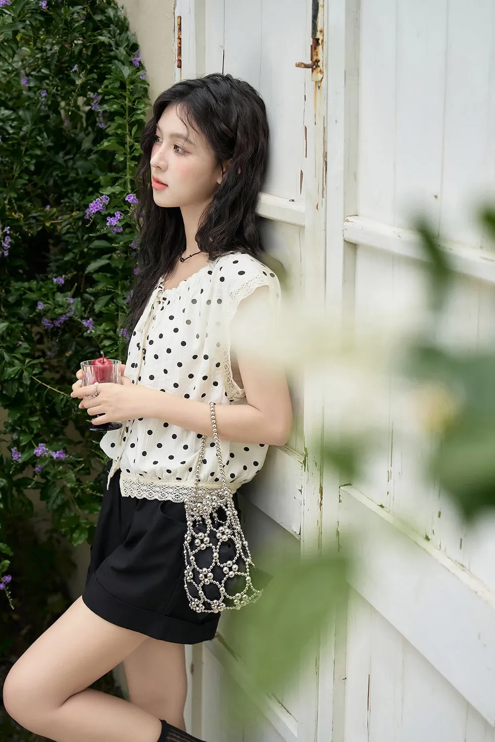 Vintage Polka Dot Silk Blouse for women