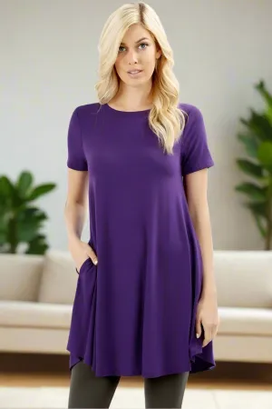 Womens Purple Pocket Dress | Short Sleeve Mini Dress