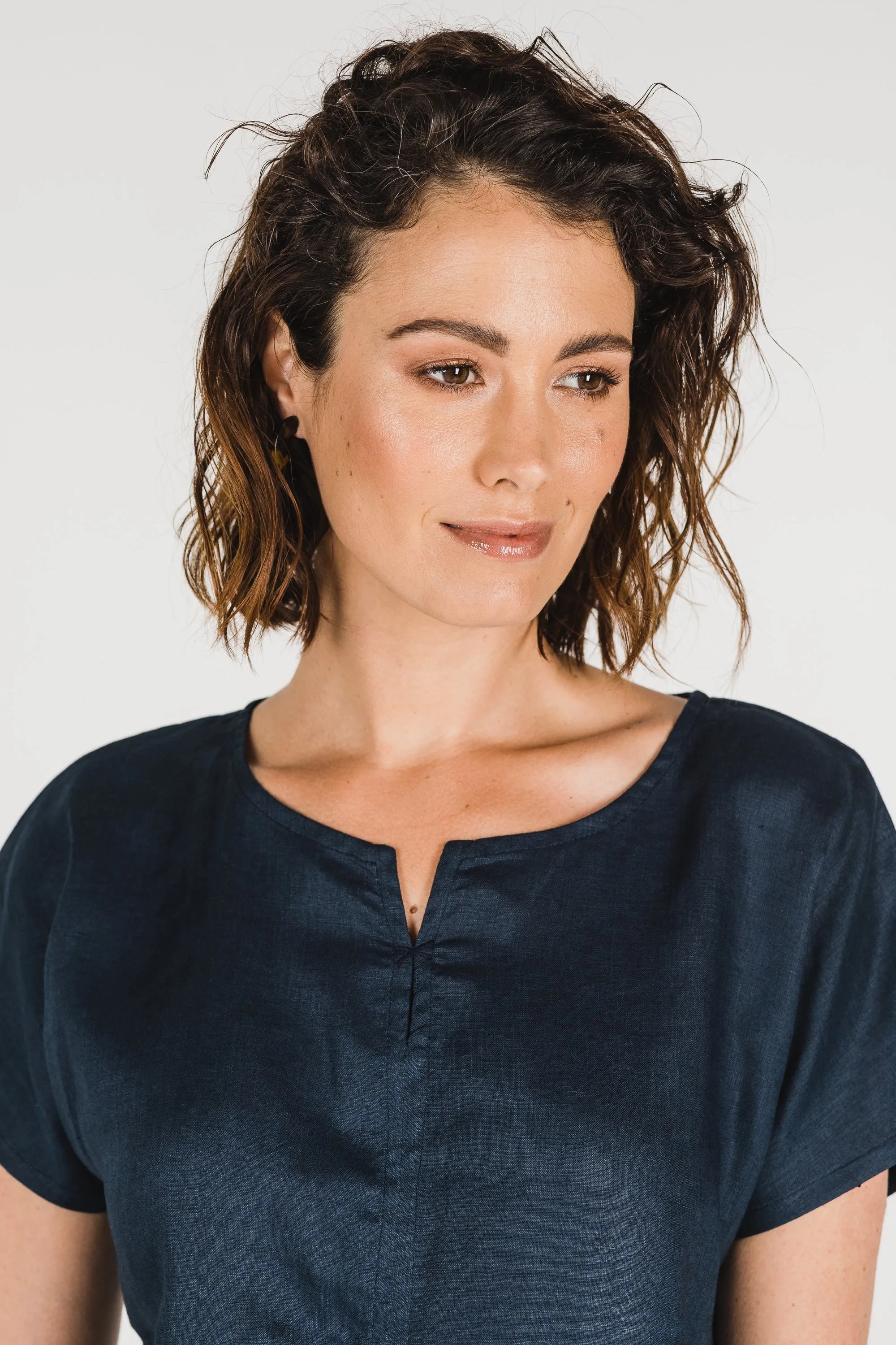 Zoe Linen Top Navy